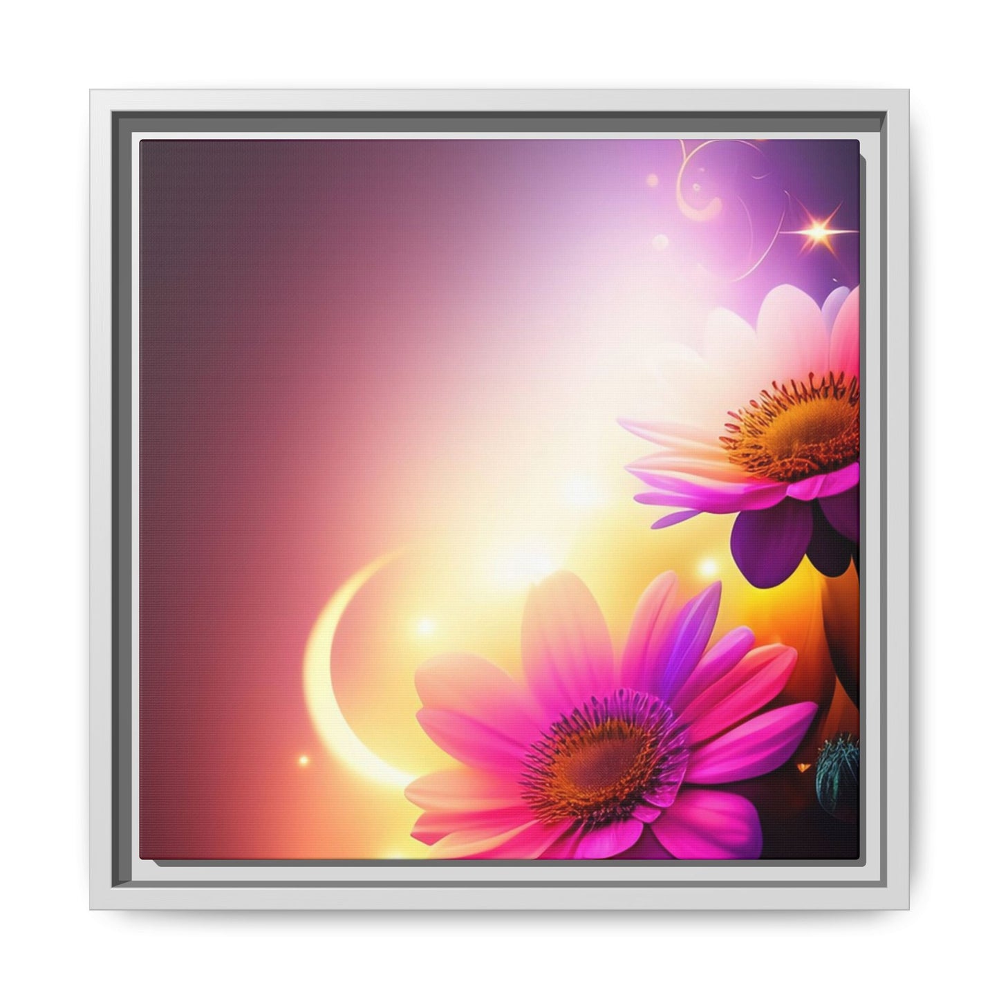 Framed Floral Canvas Art — Pink Daisies Sunset Wall Print