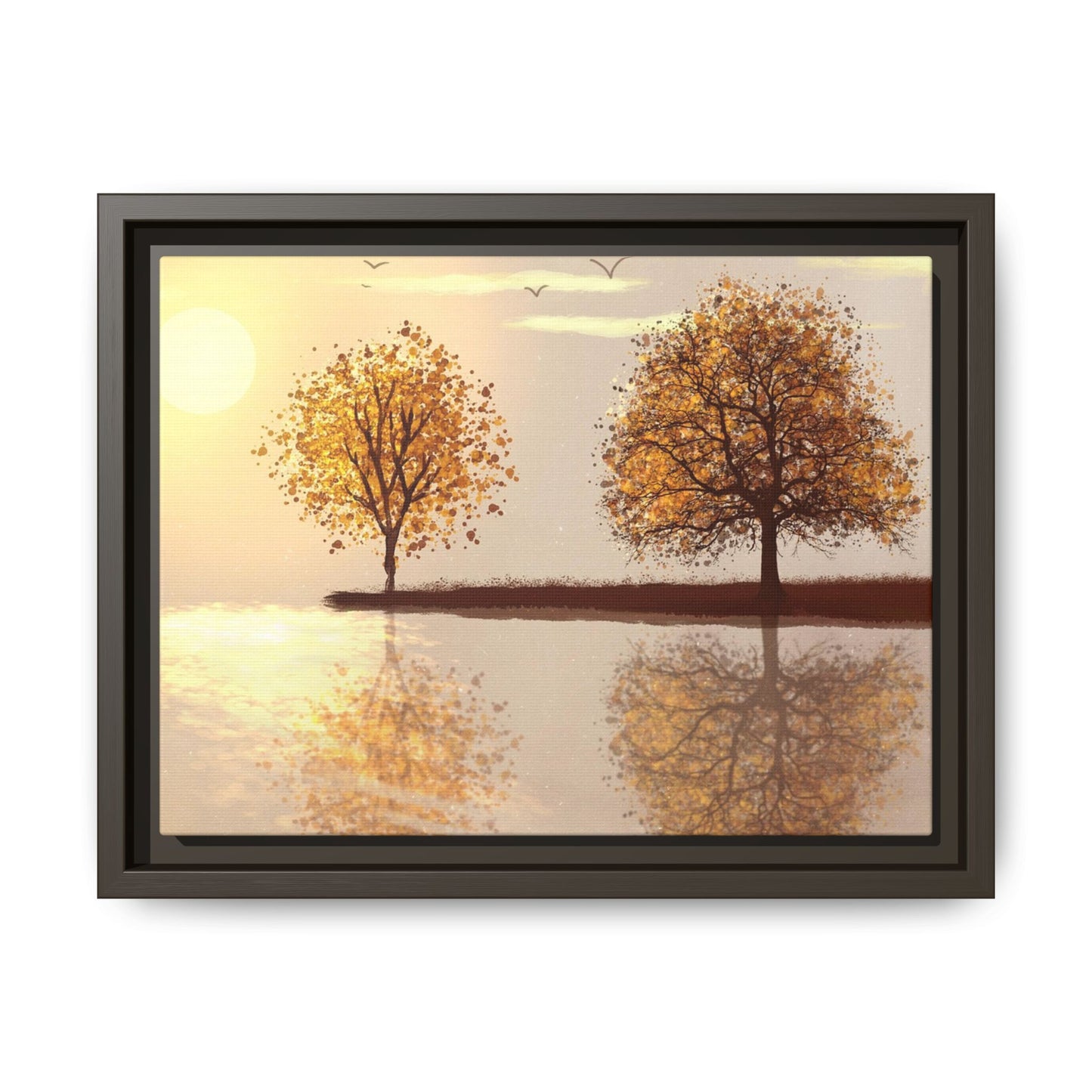 Framed Matte Canvas Wall Art — Golden Autumn Trees Reflection