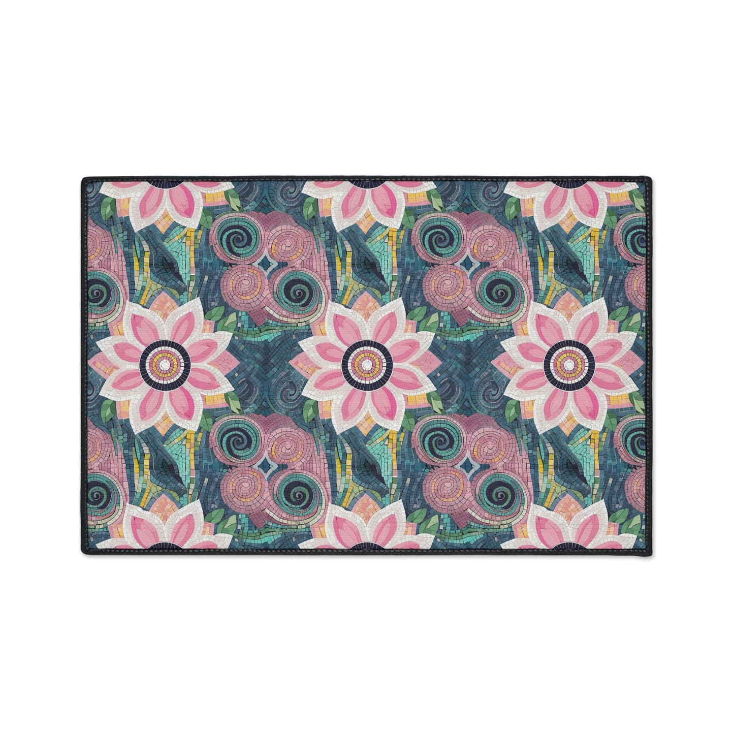 Floral Boho Heavy-Duty Floor Mat — Pink Lotus Pattern Rug