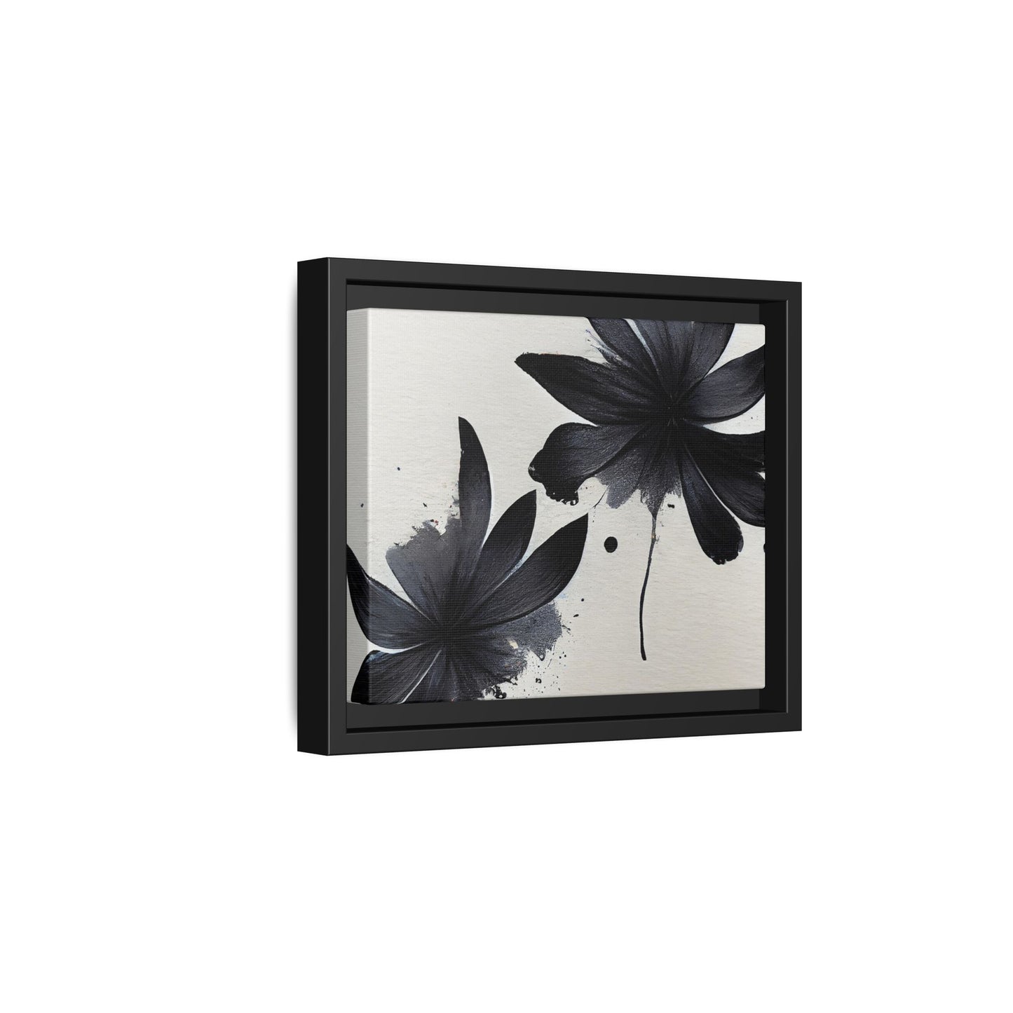Framed Black Floral Matte Canvas Wall Art — Monochrome Botanical Print
