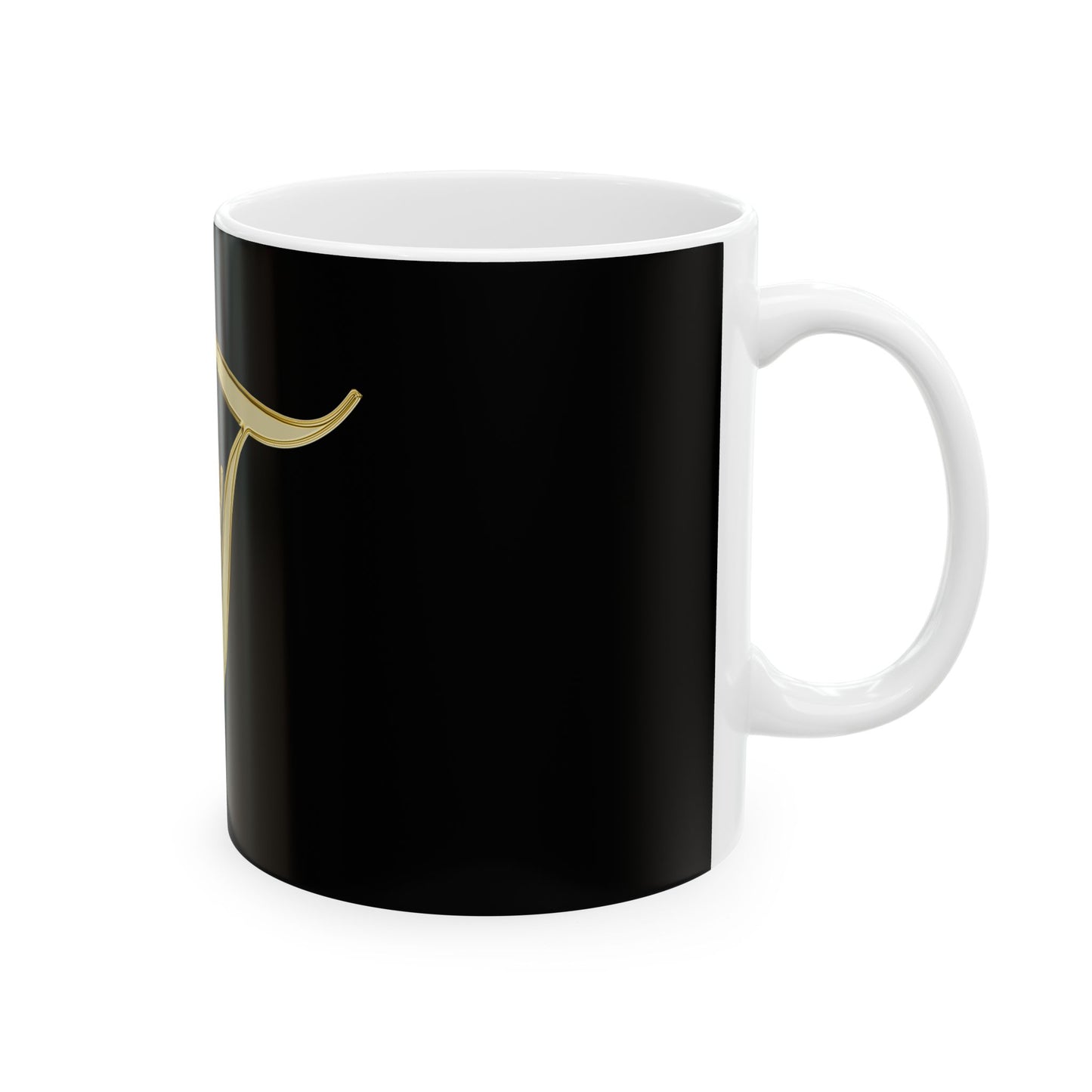 Gold Script Letter 'T' Ceramic Mug – Elegant Monogram Coffee Cup (11oz, 15oz)