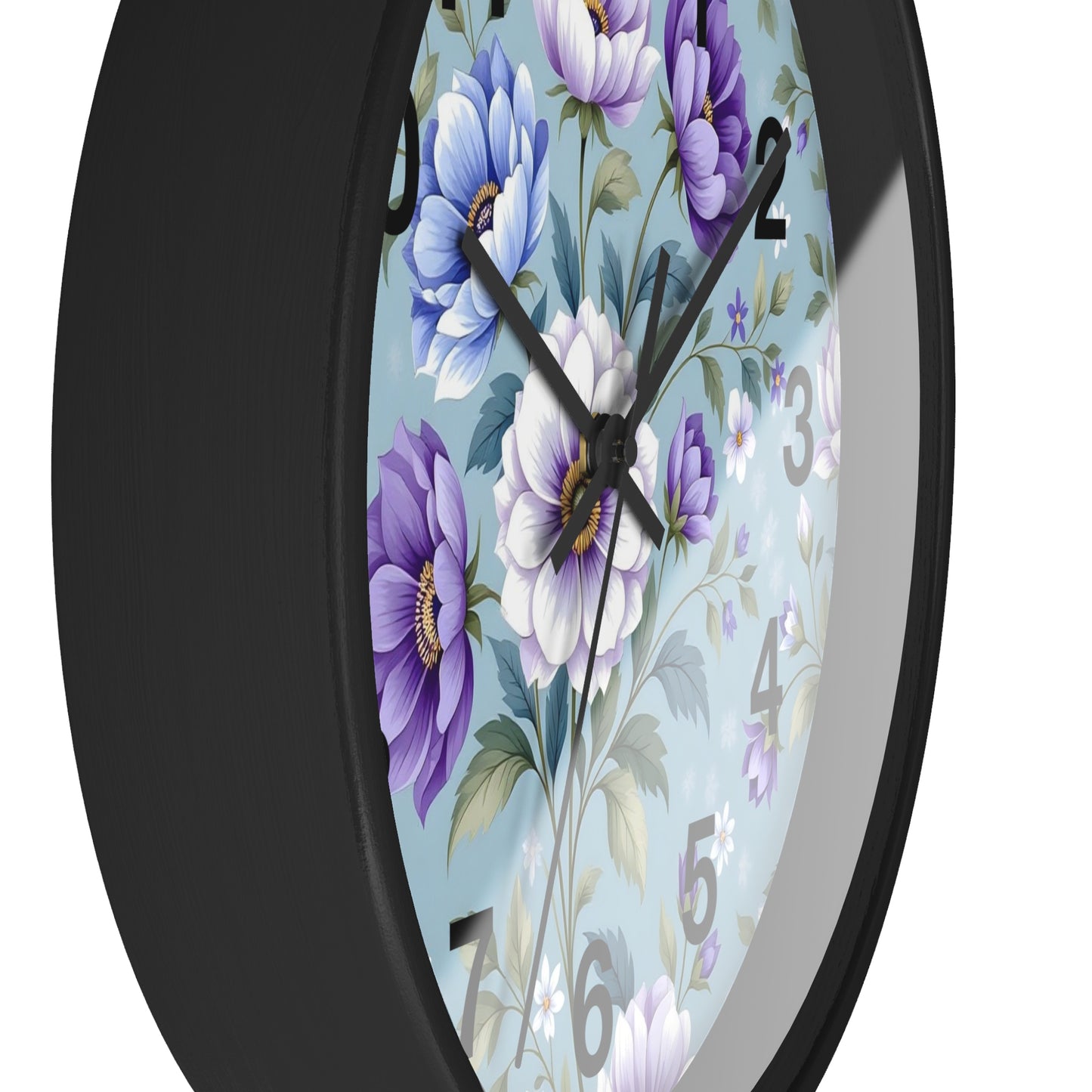 Floral Wall Clock — Vintage Purple & Blue Peony Garden Clock