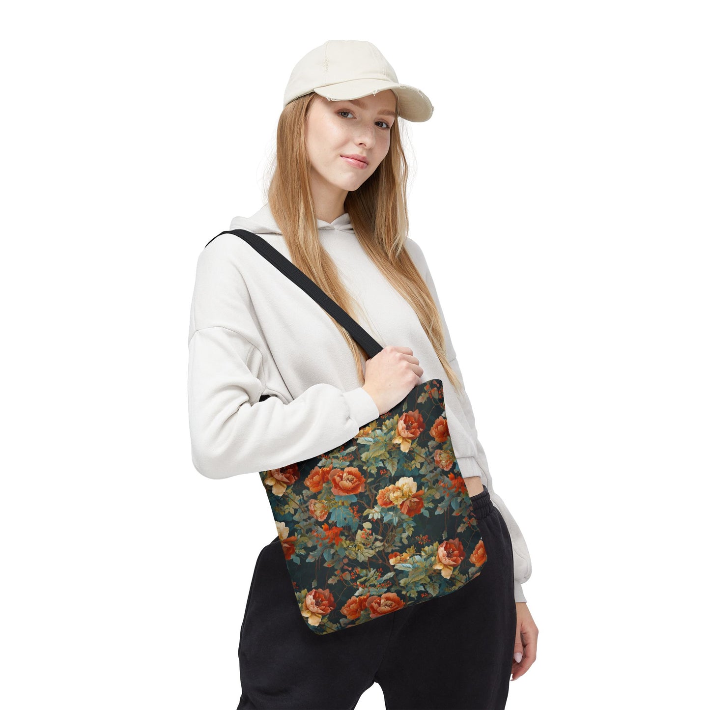 Vintage Rose Floral Tote Bag – Dark Botanical All-Over Print