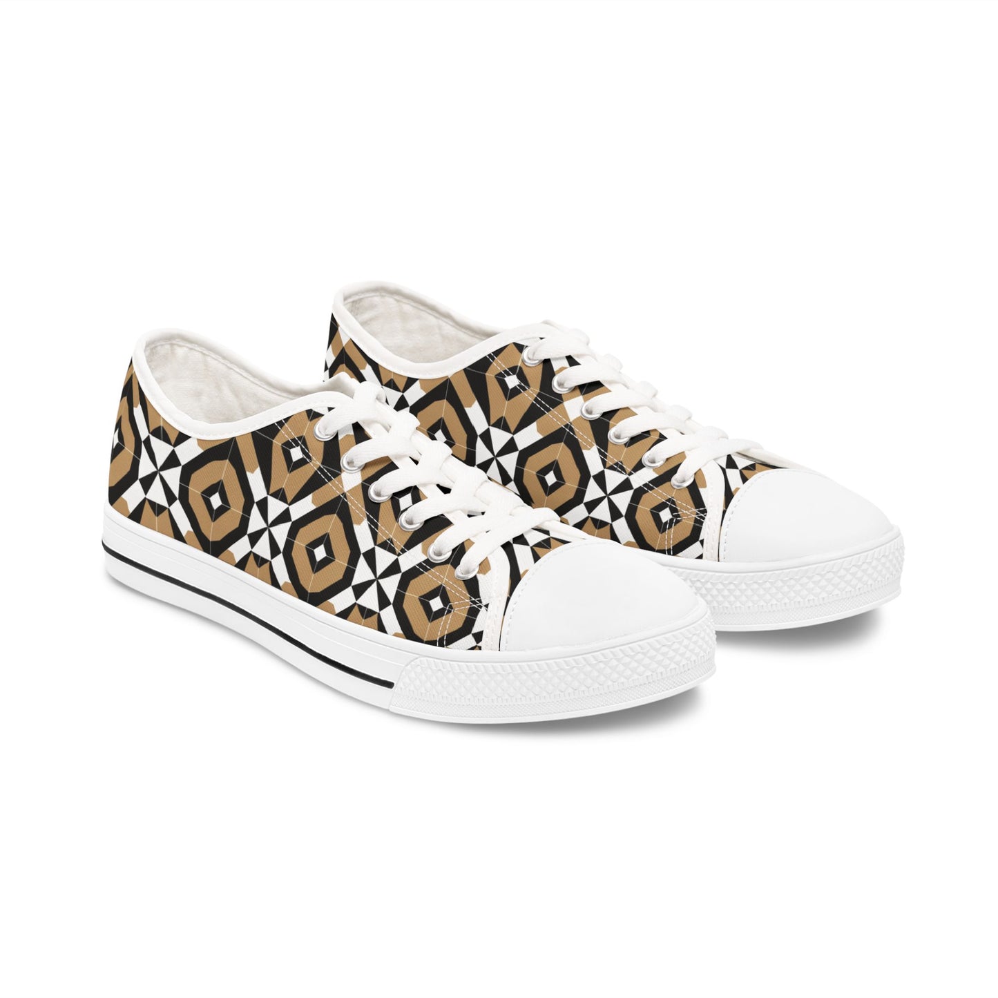 Low Top Sneakers — Geometric Tan & Black Aztec Pattern