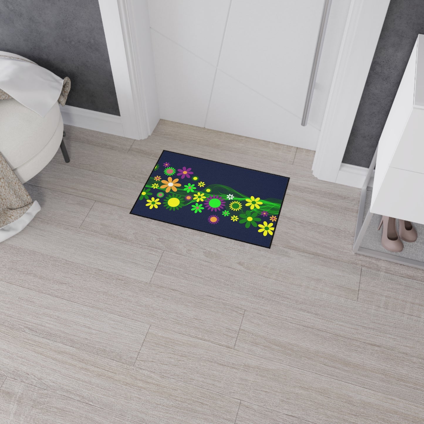 Floral Neon Wave Floor Mat — Heavy-Duty Non-Slip Entry Rug
