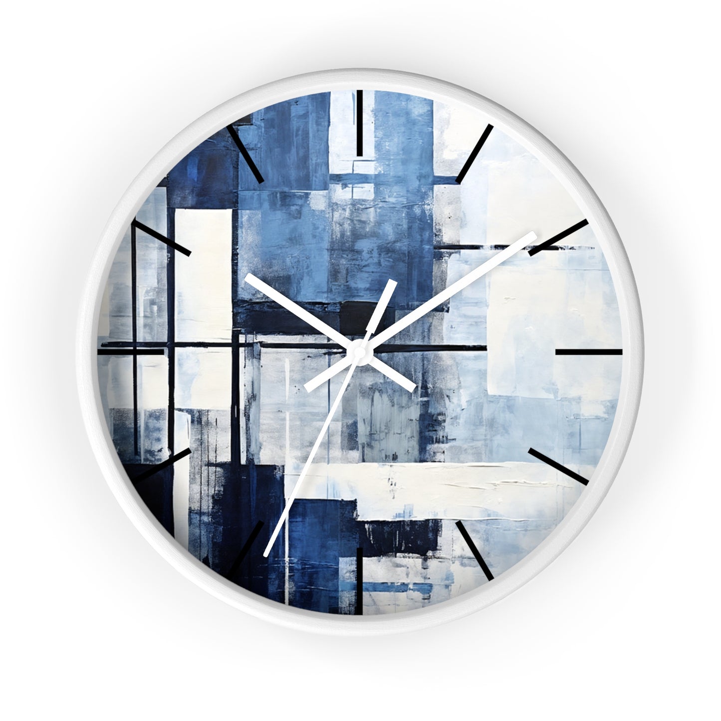 Abstract Blue Geometric Wall Clock — Modern Minimalist Home Decor