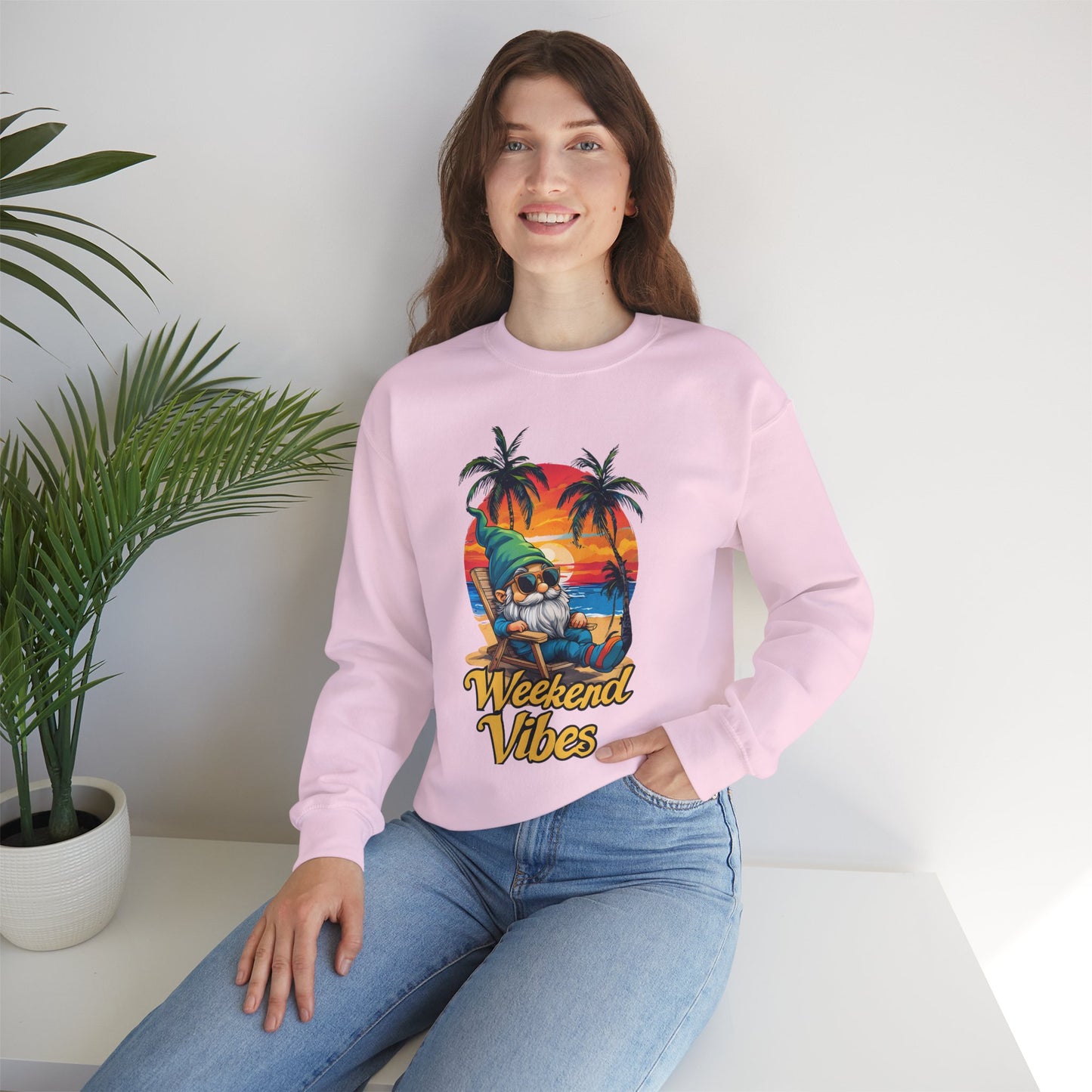 Crewneck — "Weekend Vibes" Tropical Gnome Sweatshirt