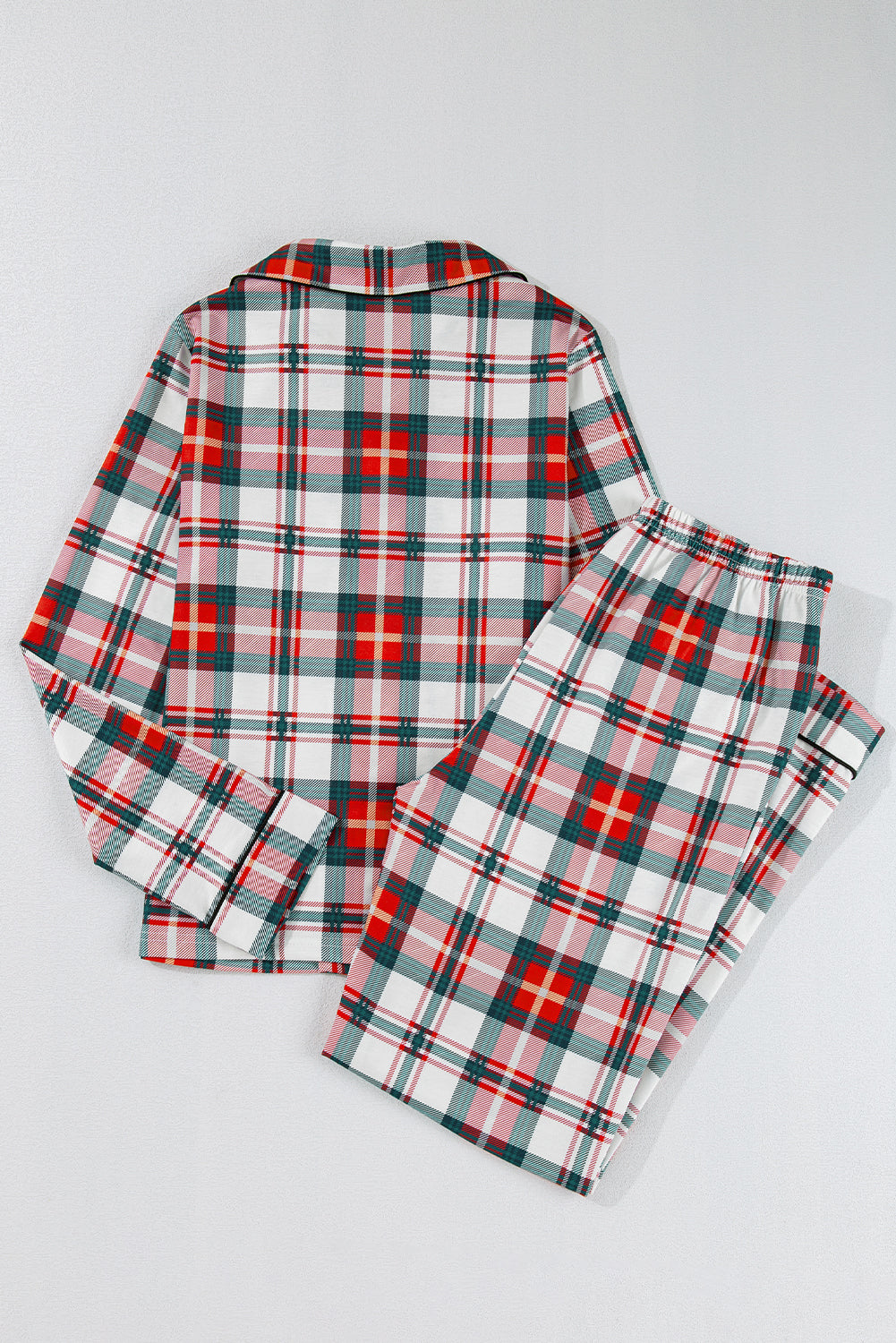 Red  Plaid Print Two Piece Long Sleeve Pajamas Set