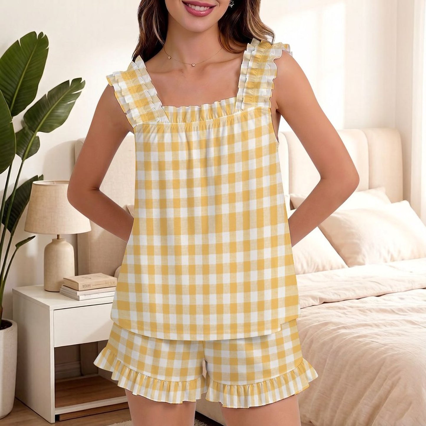 Ruffled Pajama Set Yellow Stripes