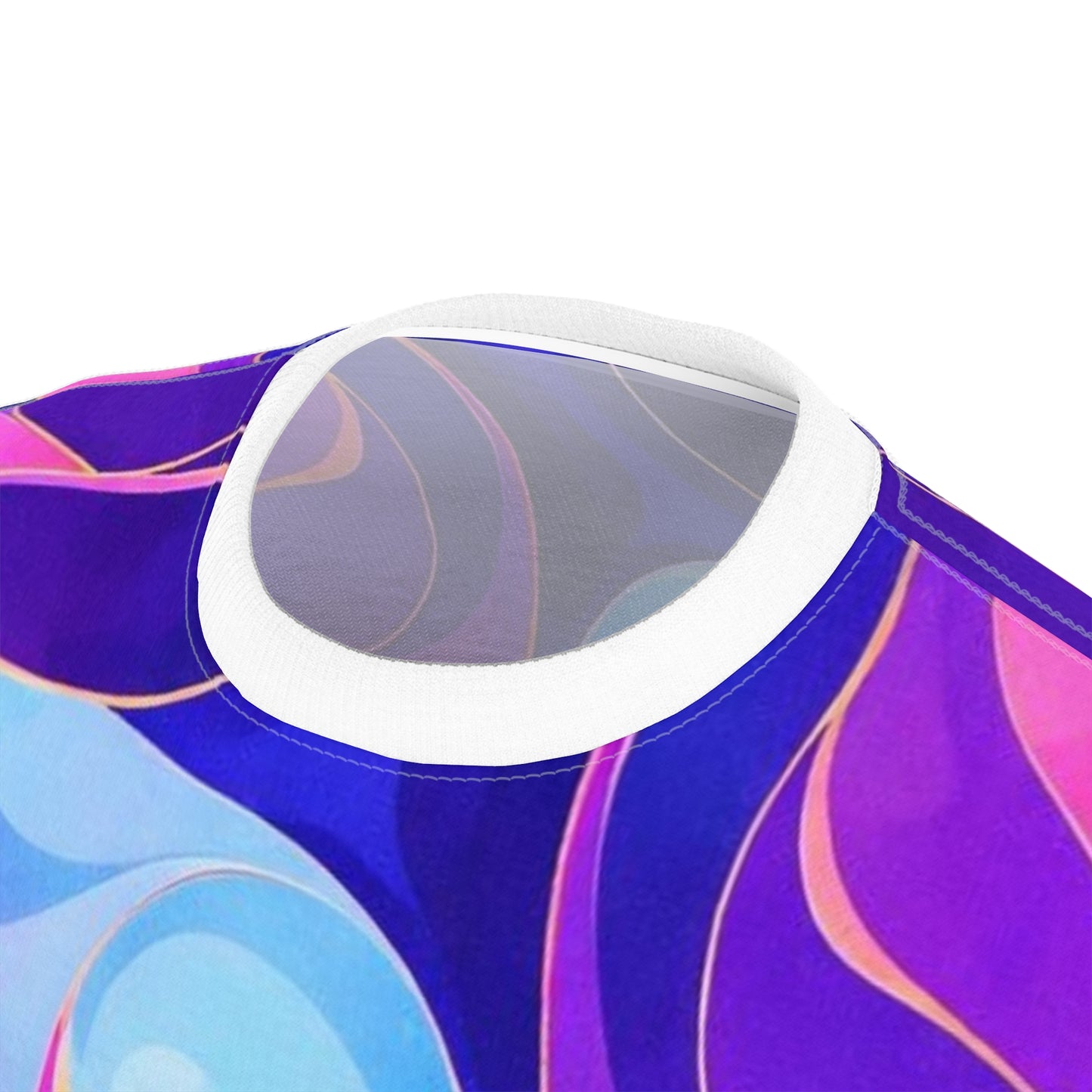 Abstract Swirl Tee — Vibrant Blue & Pink All-Over Print