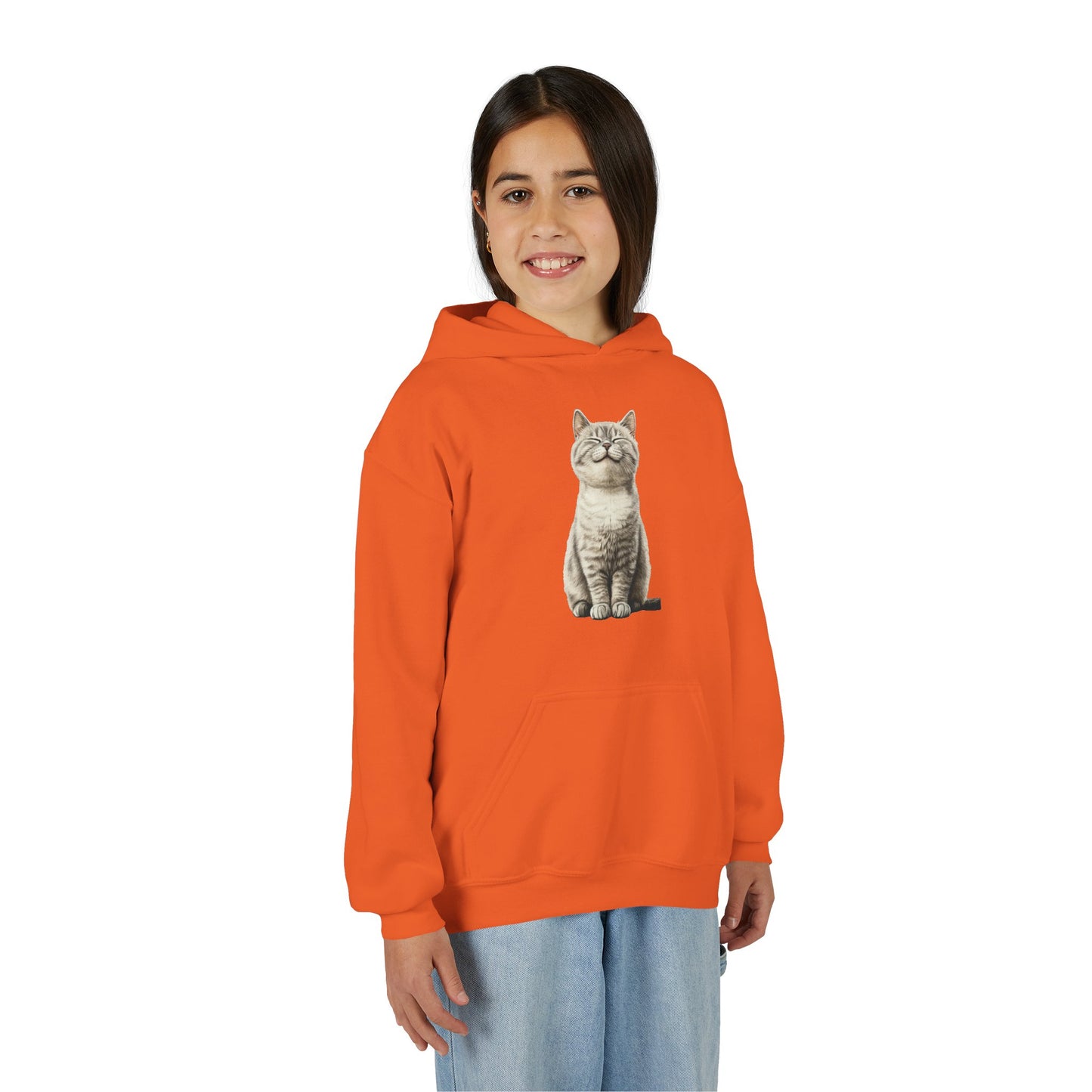 Kids Cat Hoodie – Cute Sitting Kitten Youth Hooded Sweatshirt