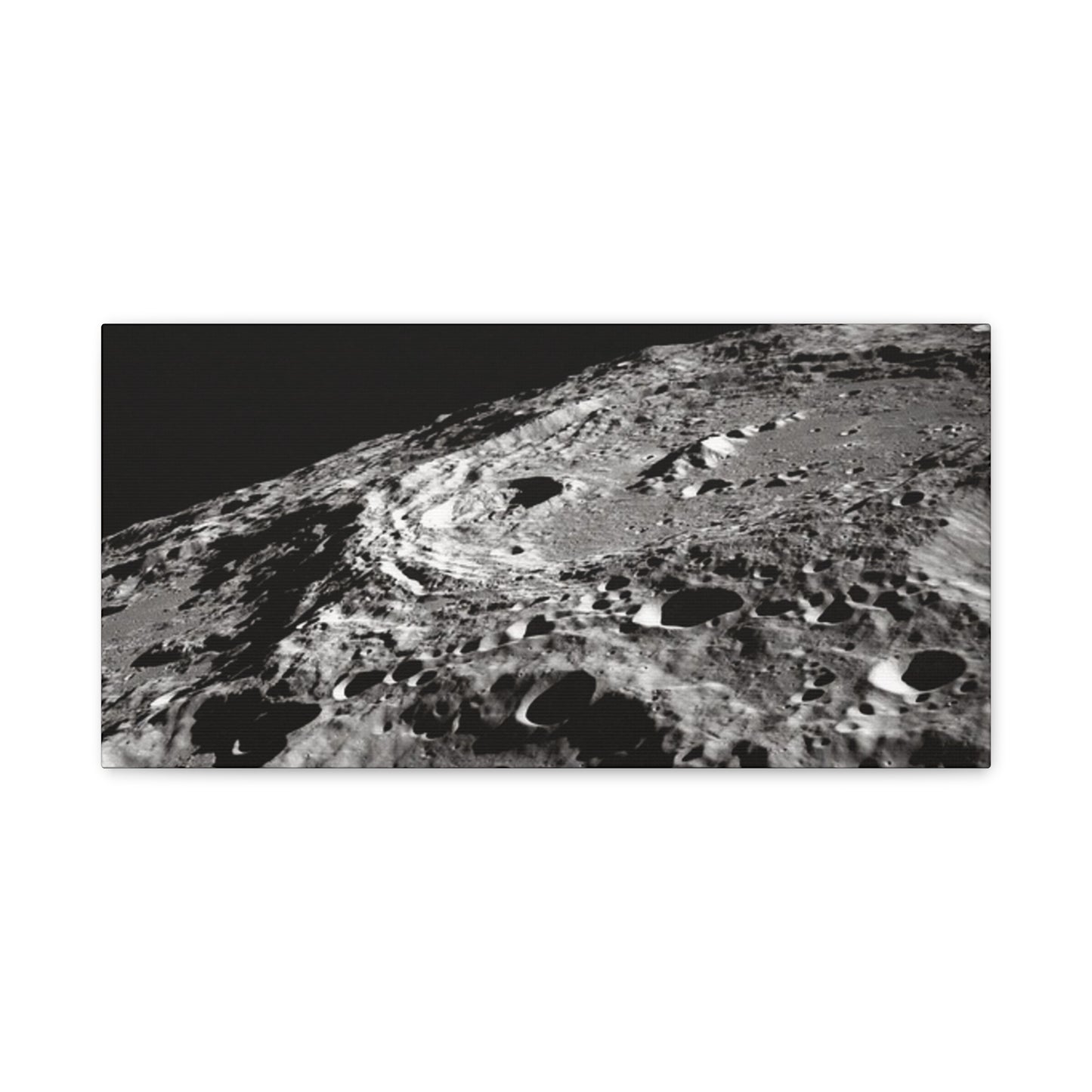 Lunar Surface Matte Canvas Print — Black & White Moon Crater Wall Art