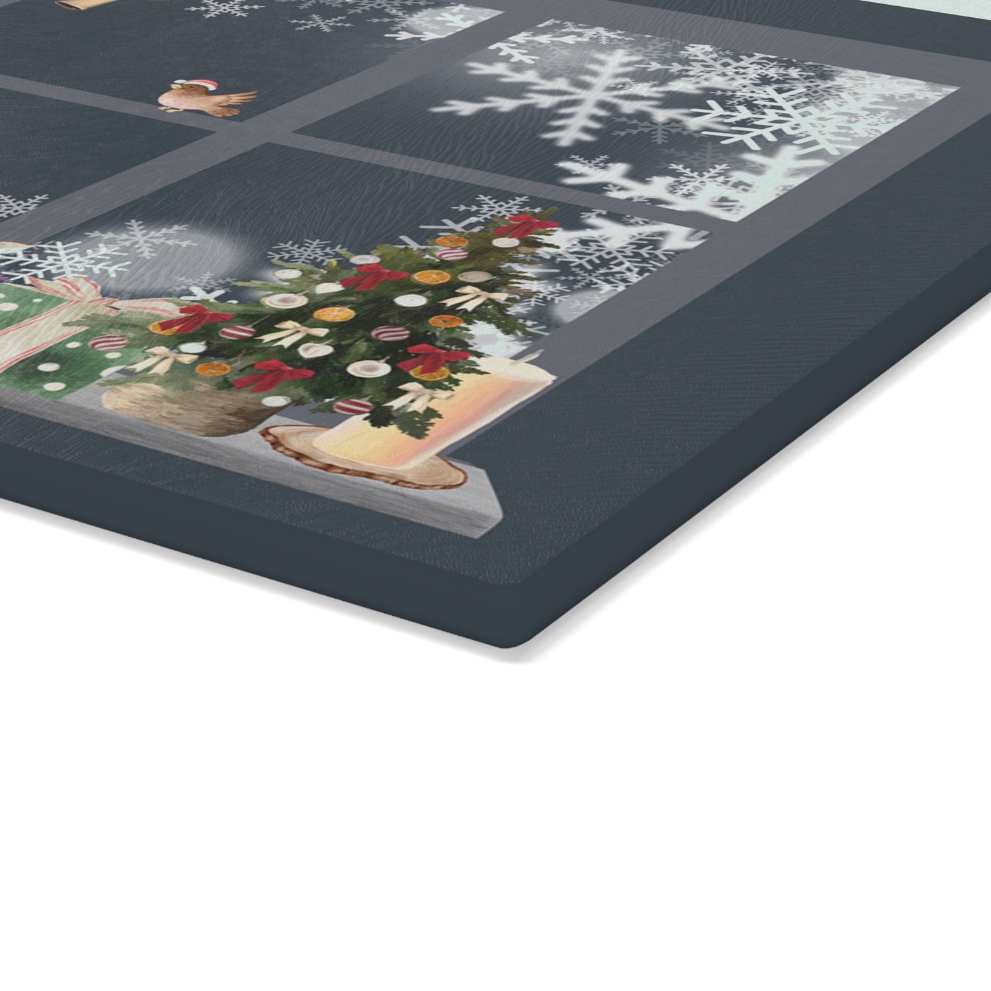 Glass Cutting Board - Cozy Winter Cats by Window Holiday Kitchen Decor