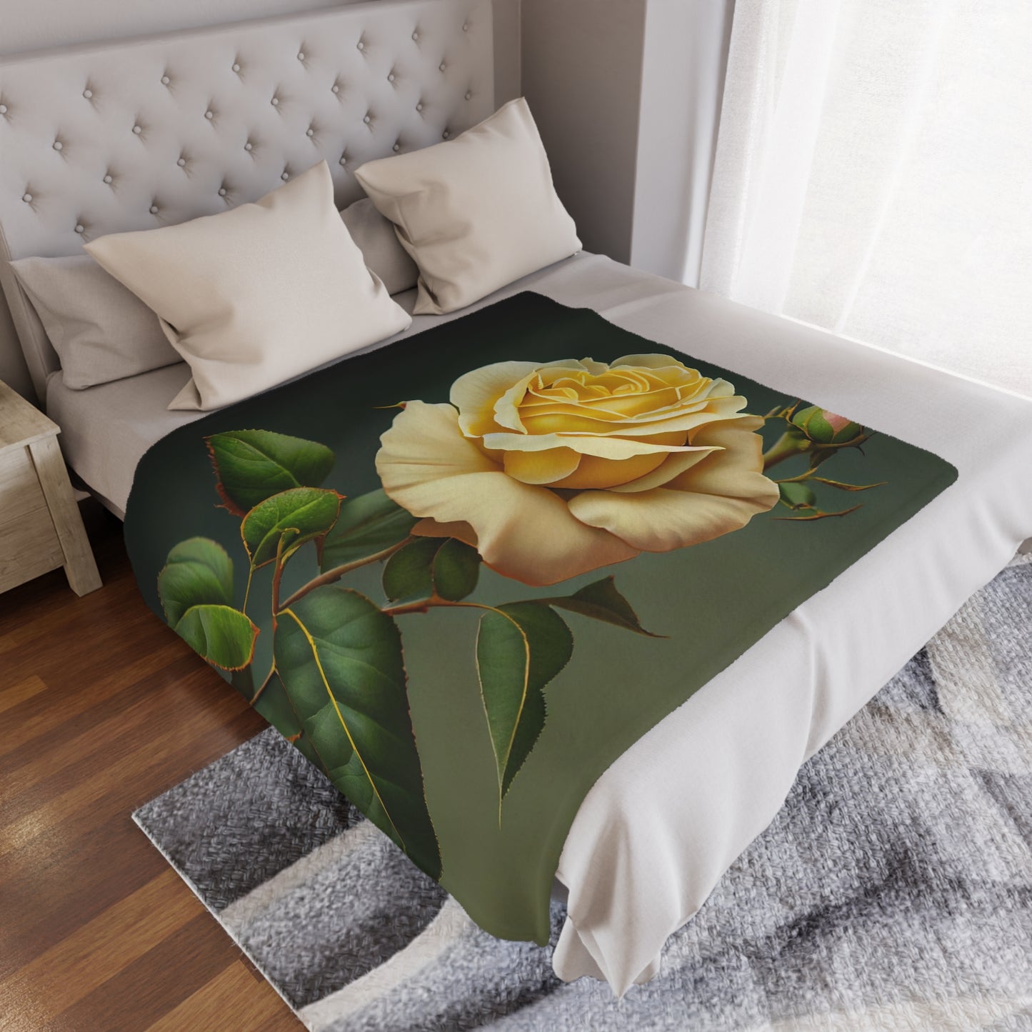 Yellow Rose Minky Blanket — Vintage Botanical Throw for Bedroom & Living Room