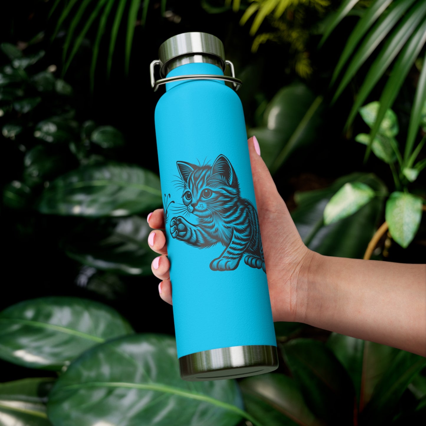 Cat and Butterfly Insulated Water Bottle -  22oz insulated bottle