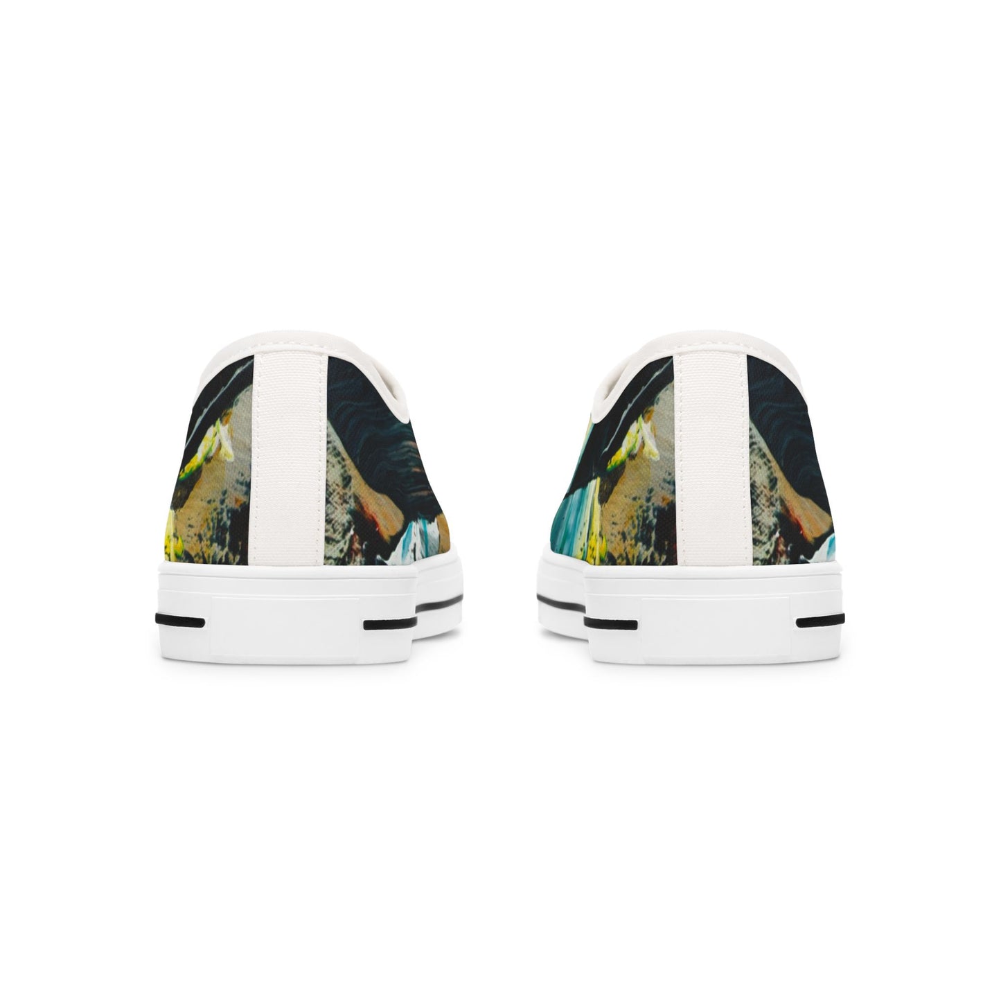 Low Top Sneakers — Abstract Teal & Yellow Brushstroke Canvas Shoes