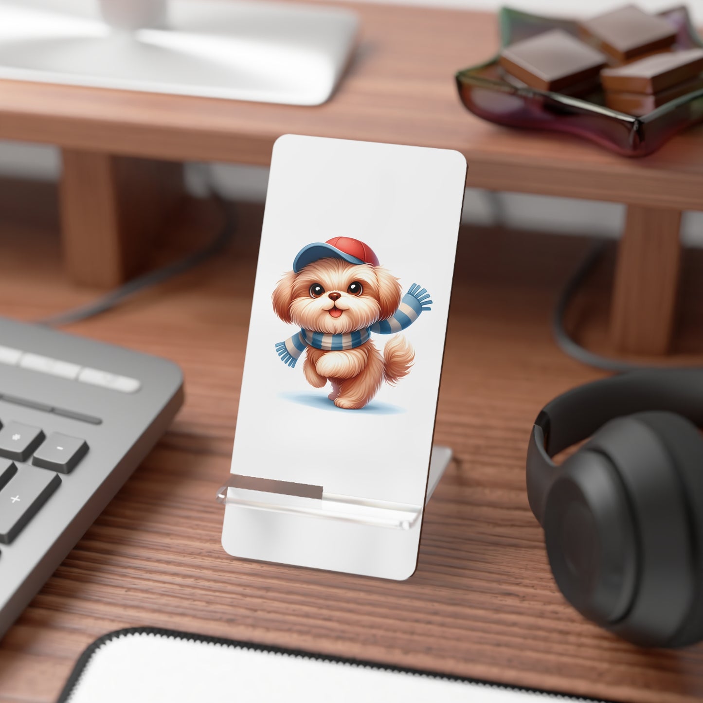 Cute Puppy Phone Stand — Foldable Mobile Display Stand with Adorable Dog Design