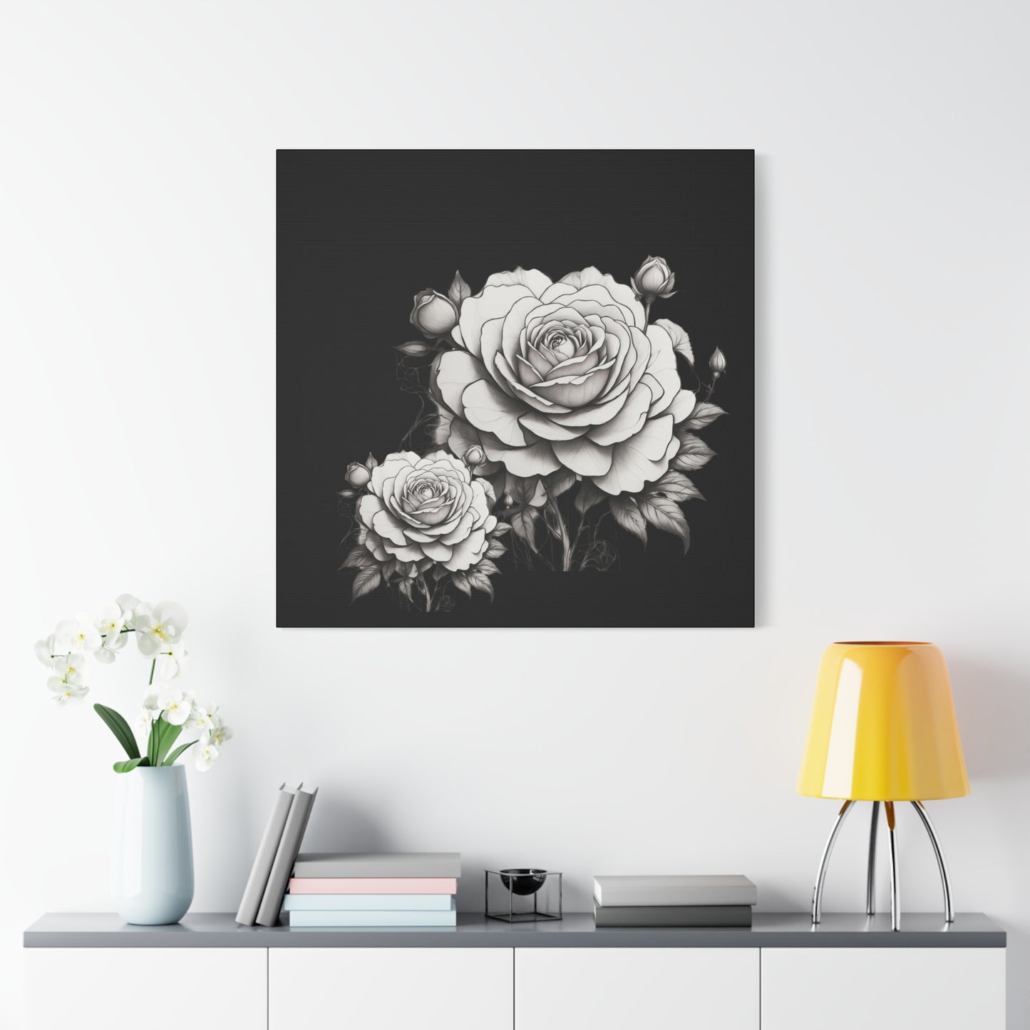 Monochrome Rose Canvas Print — Black & White Floral Wall Art