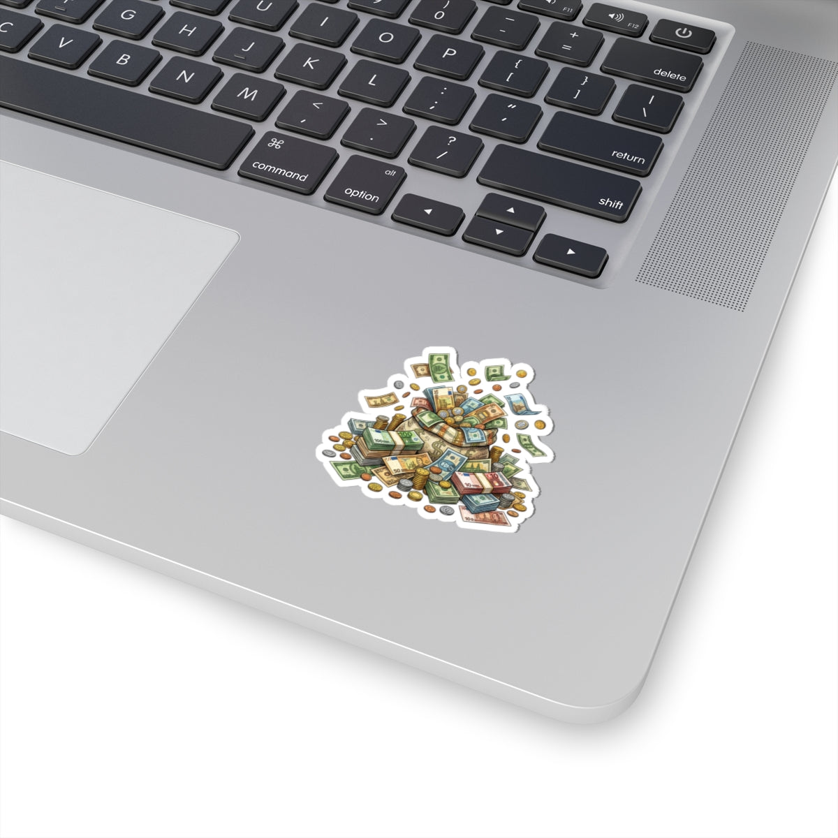 Money Pile Sticker — Cash & Coins Decorative Kiss-Cut Decal for Laptops, Journals & Wallets