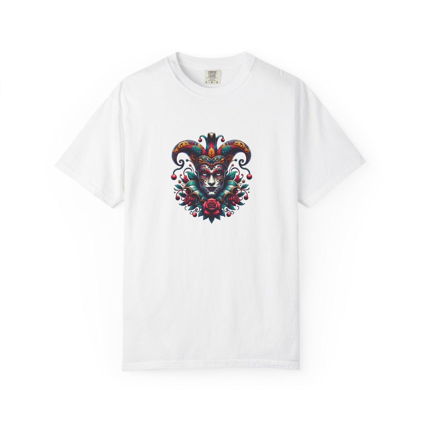 Vibrant Graphic Unisex T-Shirt with Floral Mask Design, Casual Wear, Festival Outfit, Gift for Friends, Unique Fashion Statement