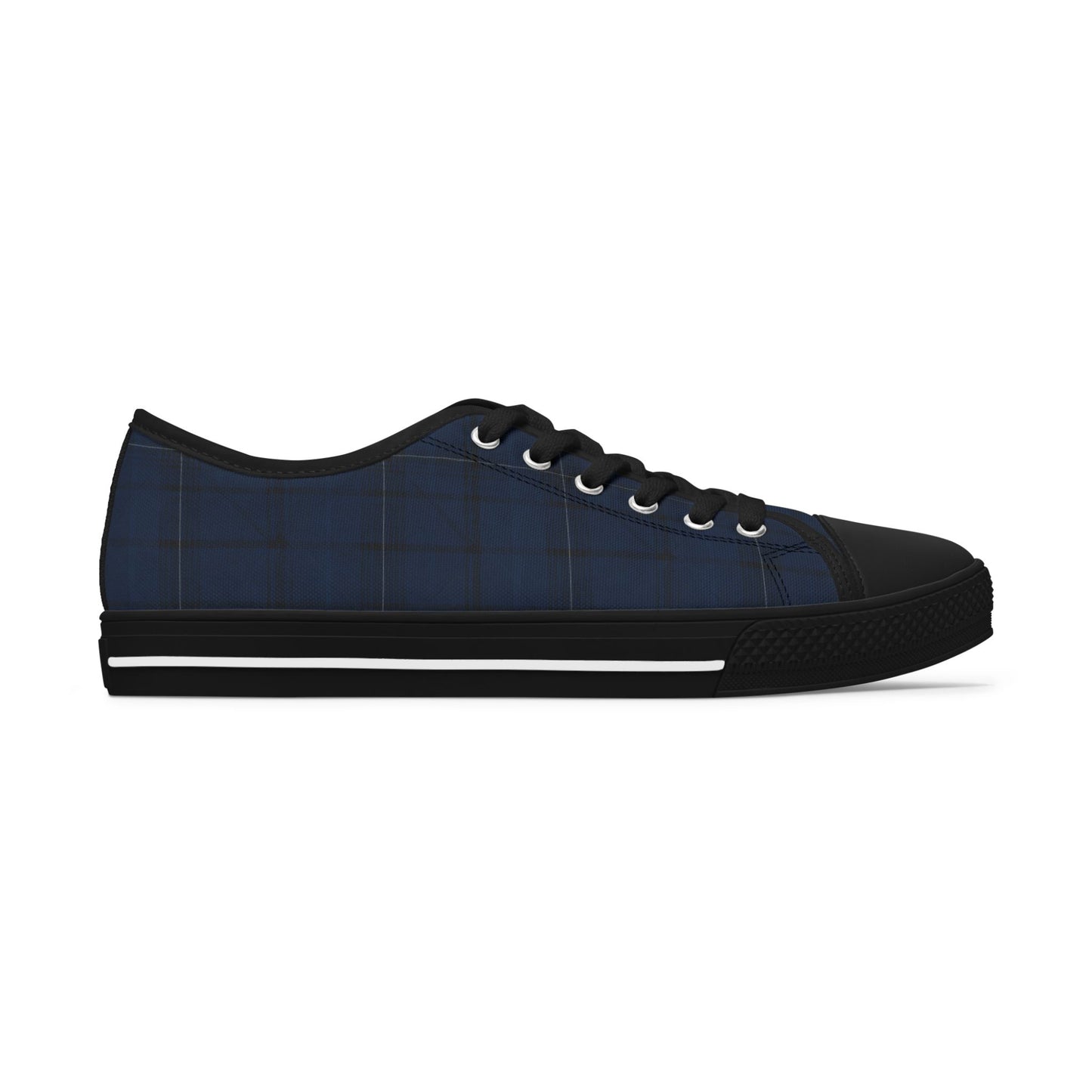 Navy Plaid Low Top Sneakers — Casual Classic Canvas Shoes
