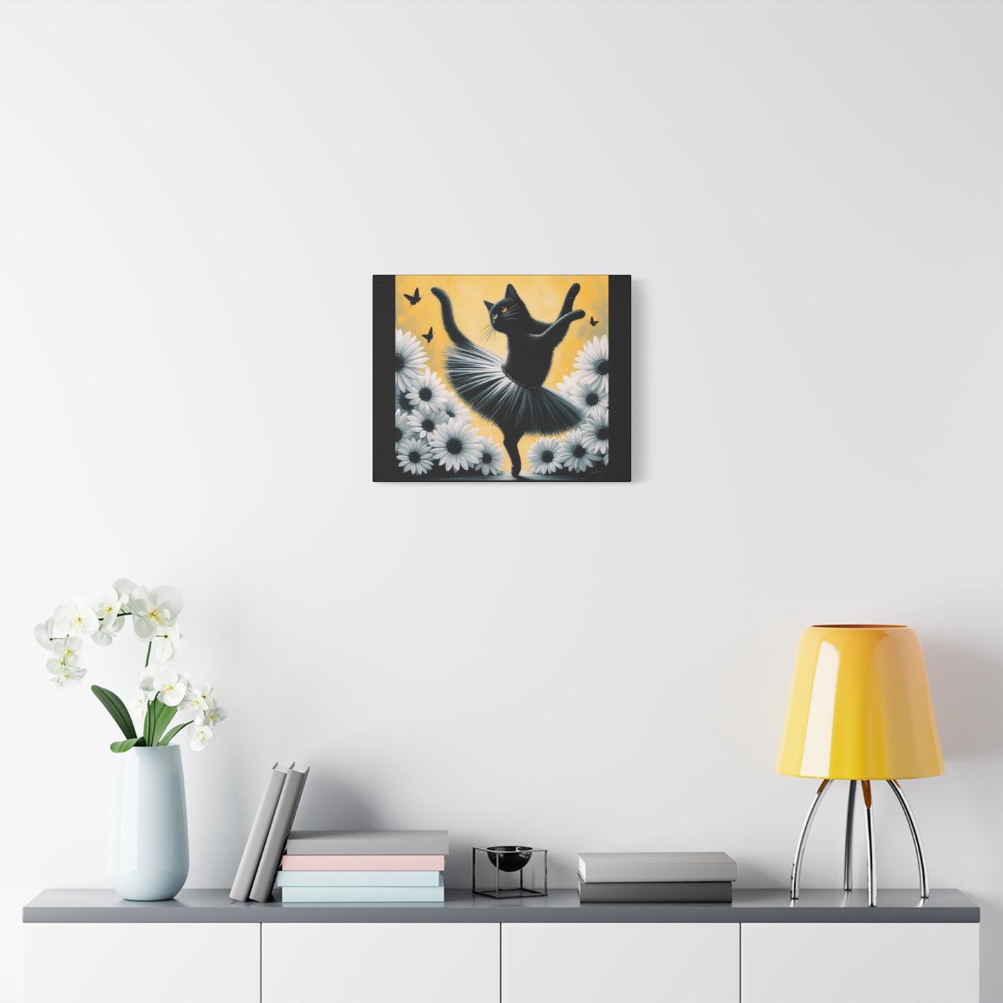 Ballet Black Cat Canvas Print — Whimsical Cat Ballerina Wall Art
