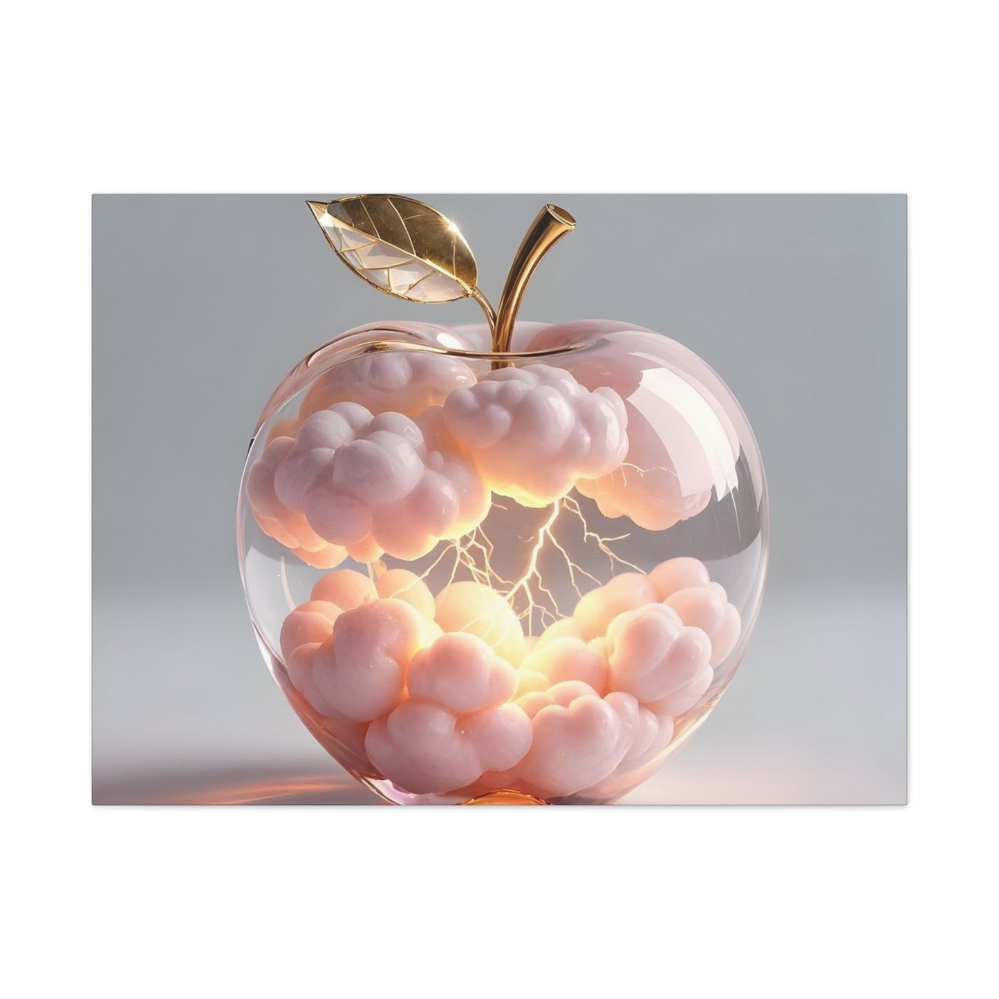 Surreal Glass Apple Canvas – Lightning & Pink Clouds Wall Art