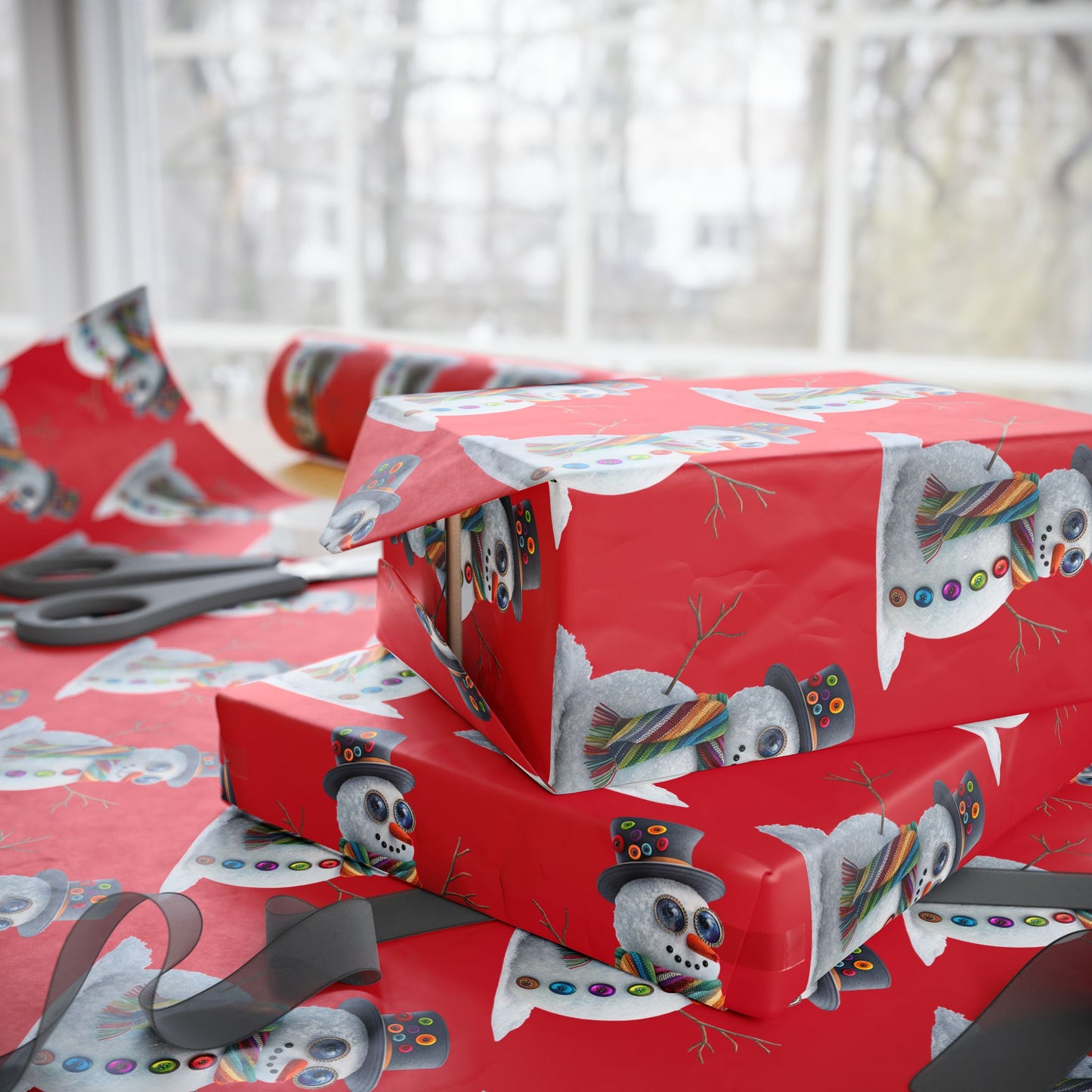 Red Snowman Wrapping Paper Roll – Festive Holiday Gift Wrap with Cute Snowmen Pattern