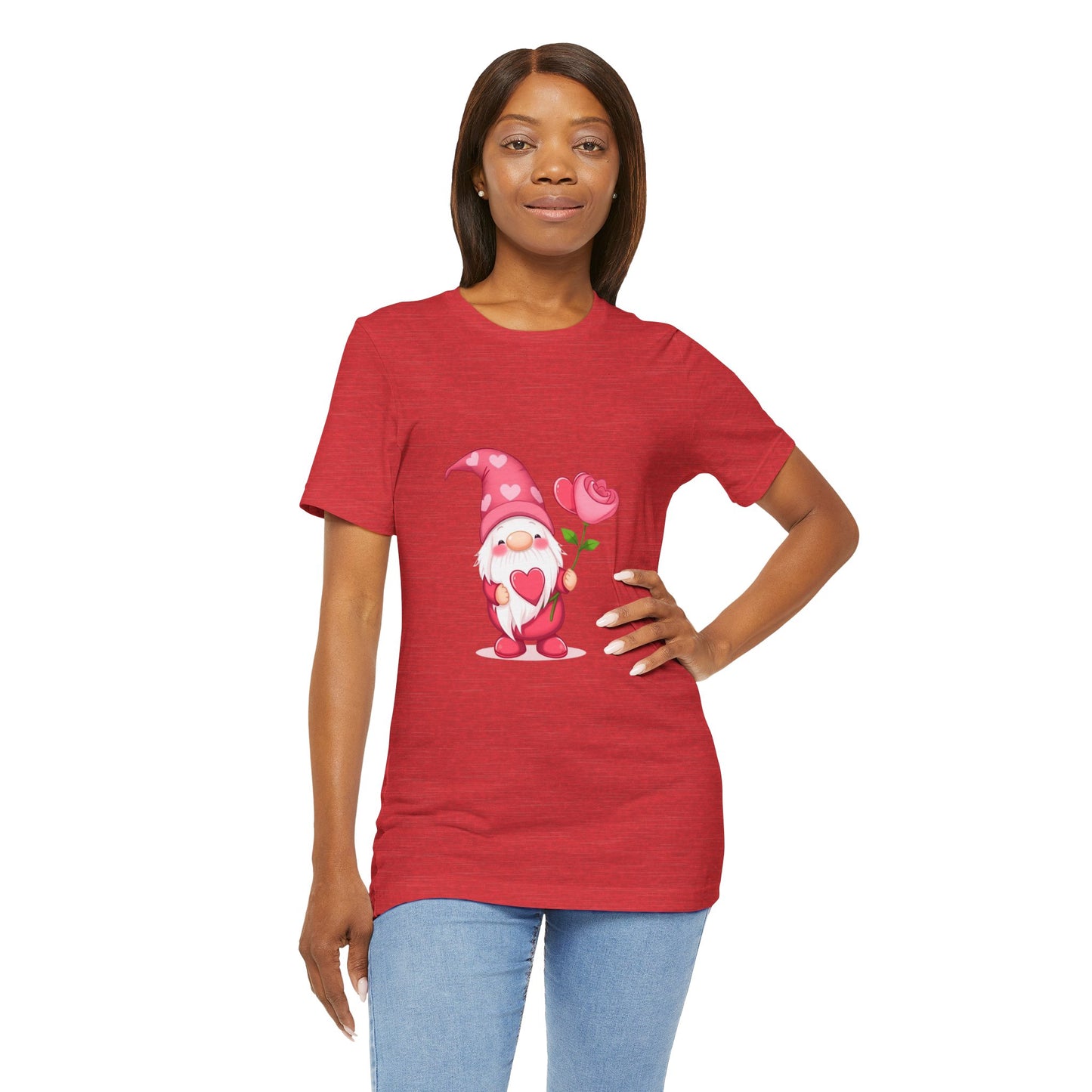 Valentine Gnome T‑Shirt — Cute Pink Gnome Holding Rose Tee