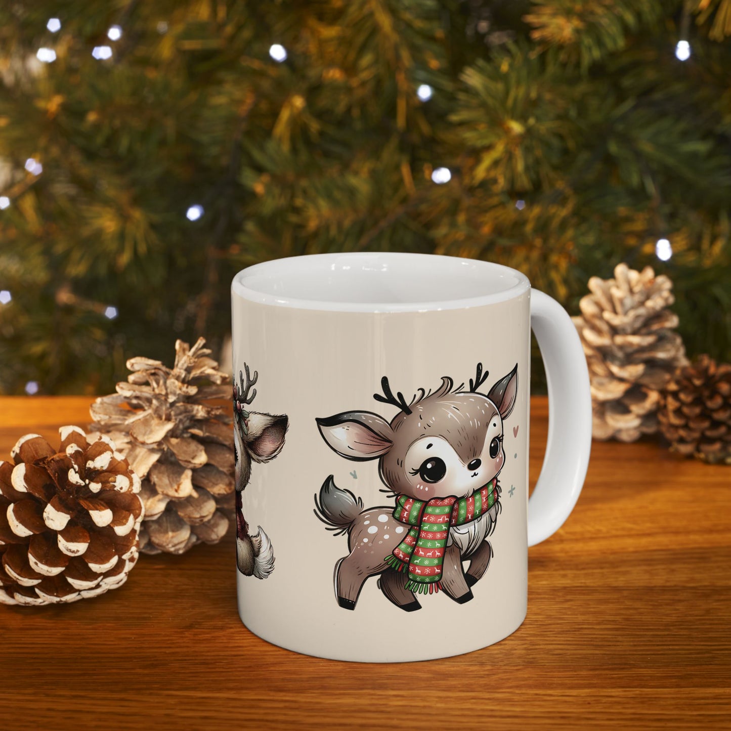 Cute Reindeer Mug — Kawaii Christmas Deer Ceramic Coffee Cup (11oz, 15oz)