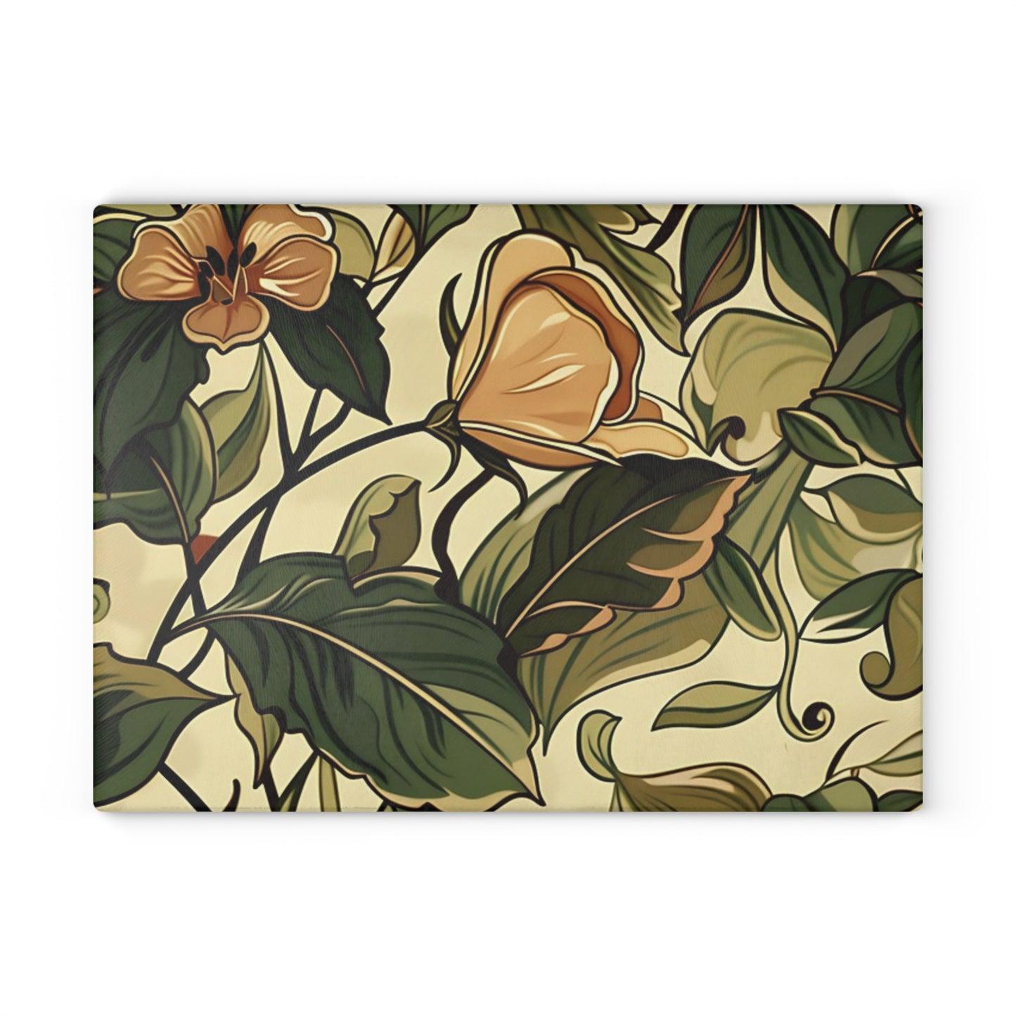 Floral Vine Glass Cutting Board — Vintage Botanical Design