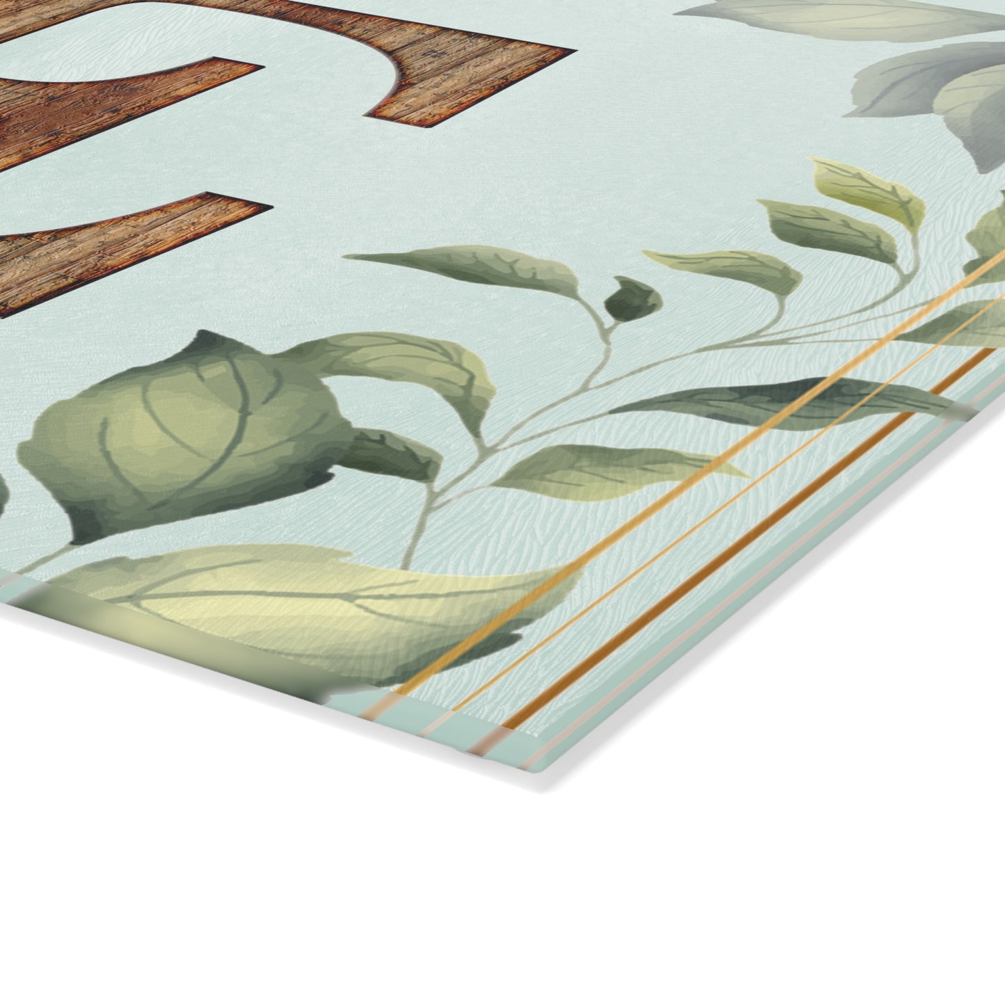 Glass Cutting Board — Monogram 'E' Floral Leaf Kitchen Decor