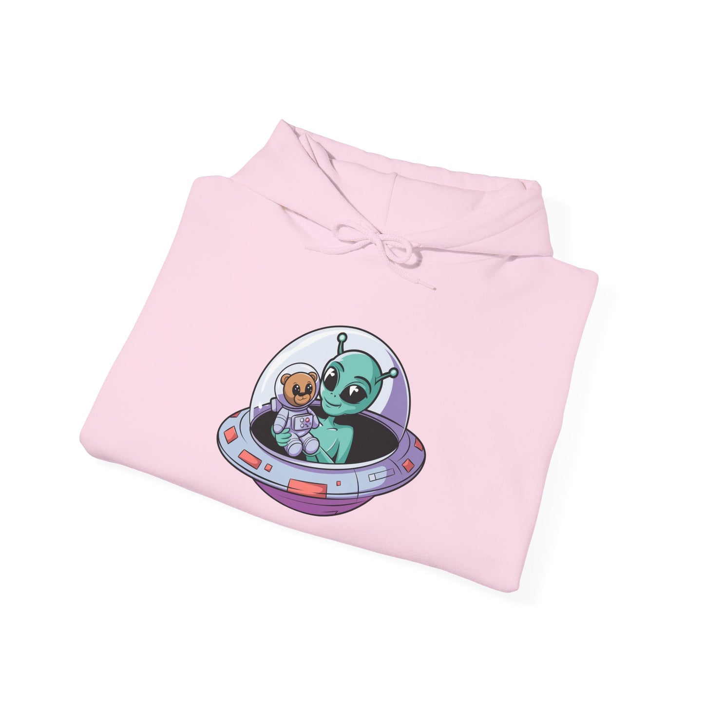 Cute Alien and Kid Hoodie, Unisex Heavy Blend Sweatshirt, UFO Lover Gift, Halloween Costume, Space-Themed Outfit, Birthday Present