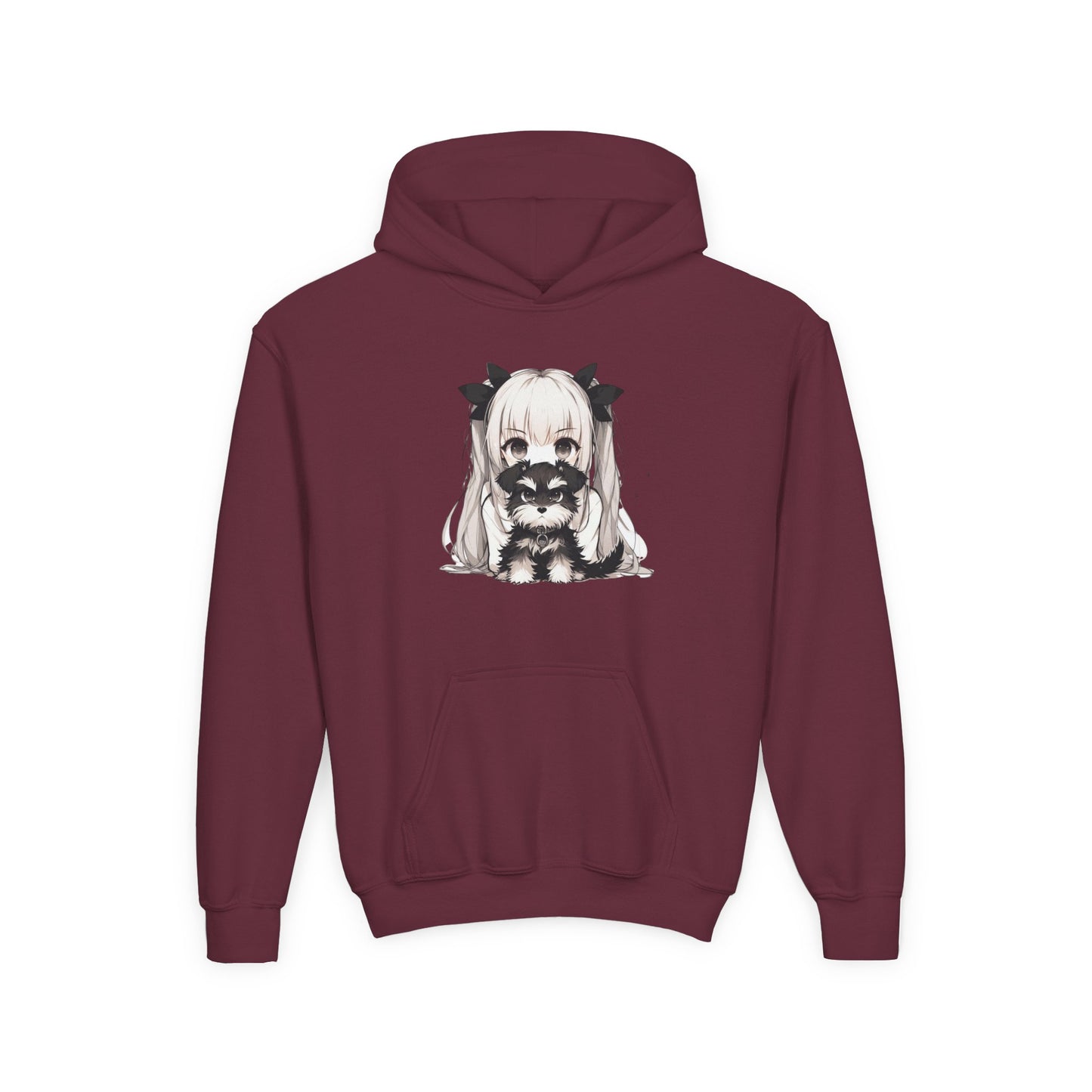 Cute Anime Girl & Puppy Youth Hoodie — Kawaii Kids Pullover for Anime Fans