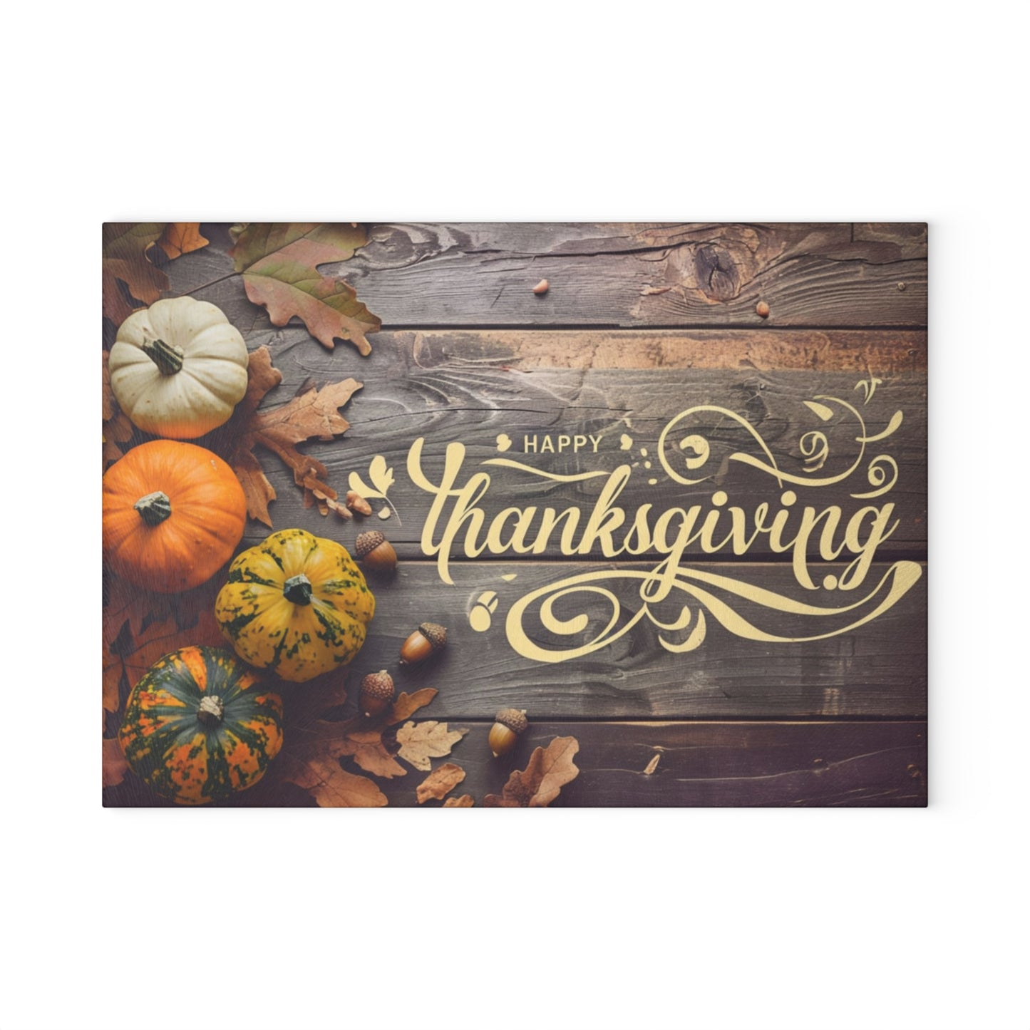 Thanksgiving Glass Cutting Board — Autumn Pumpkins & 'Happy Thanksgiving' Decorative Chopping Board