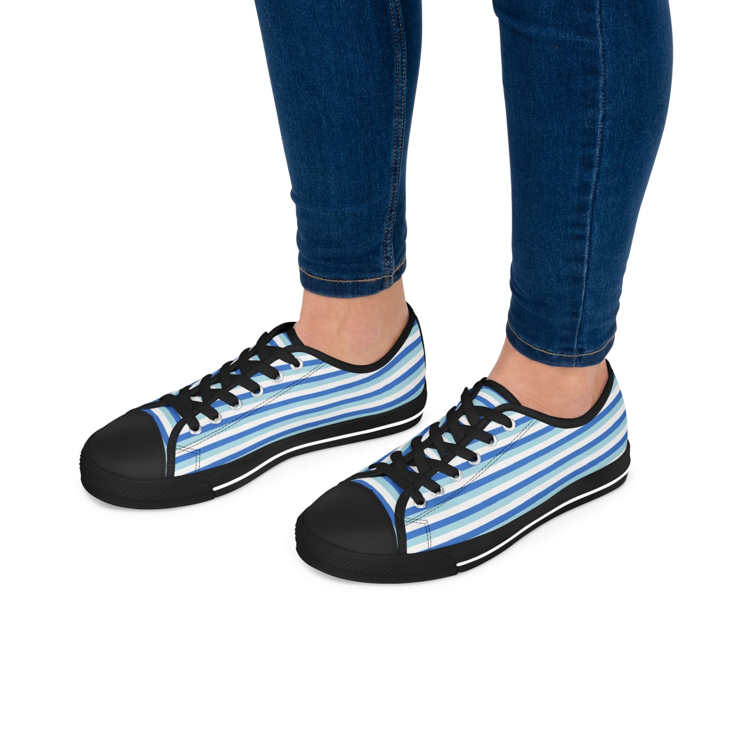 Blue Striped Low Top Sneakers — Casual Canvas Shoes