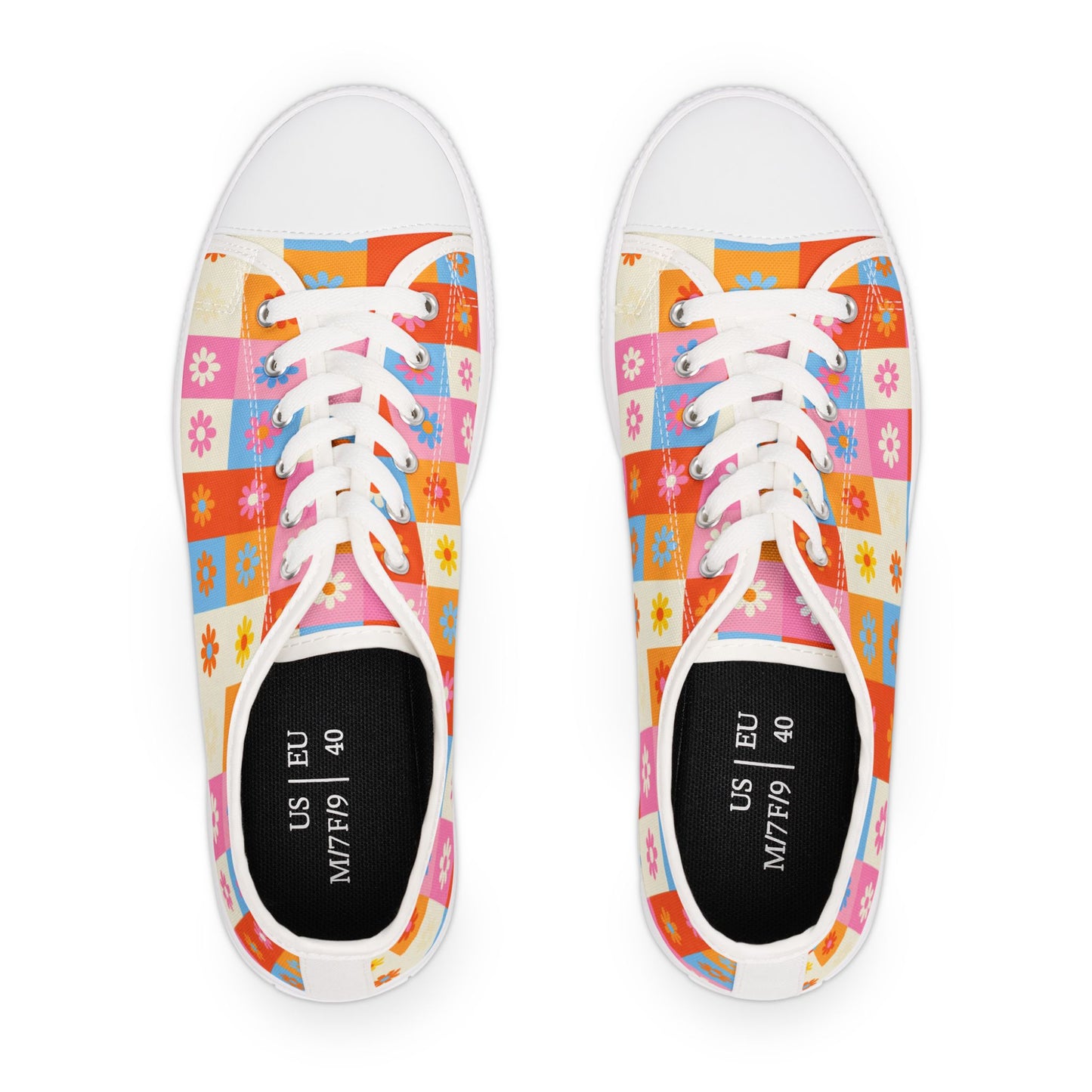 Floral Checkered Low Top Sneakers — Retro 60s-Inspired Casual Shoes