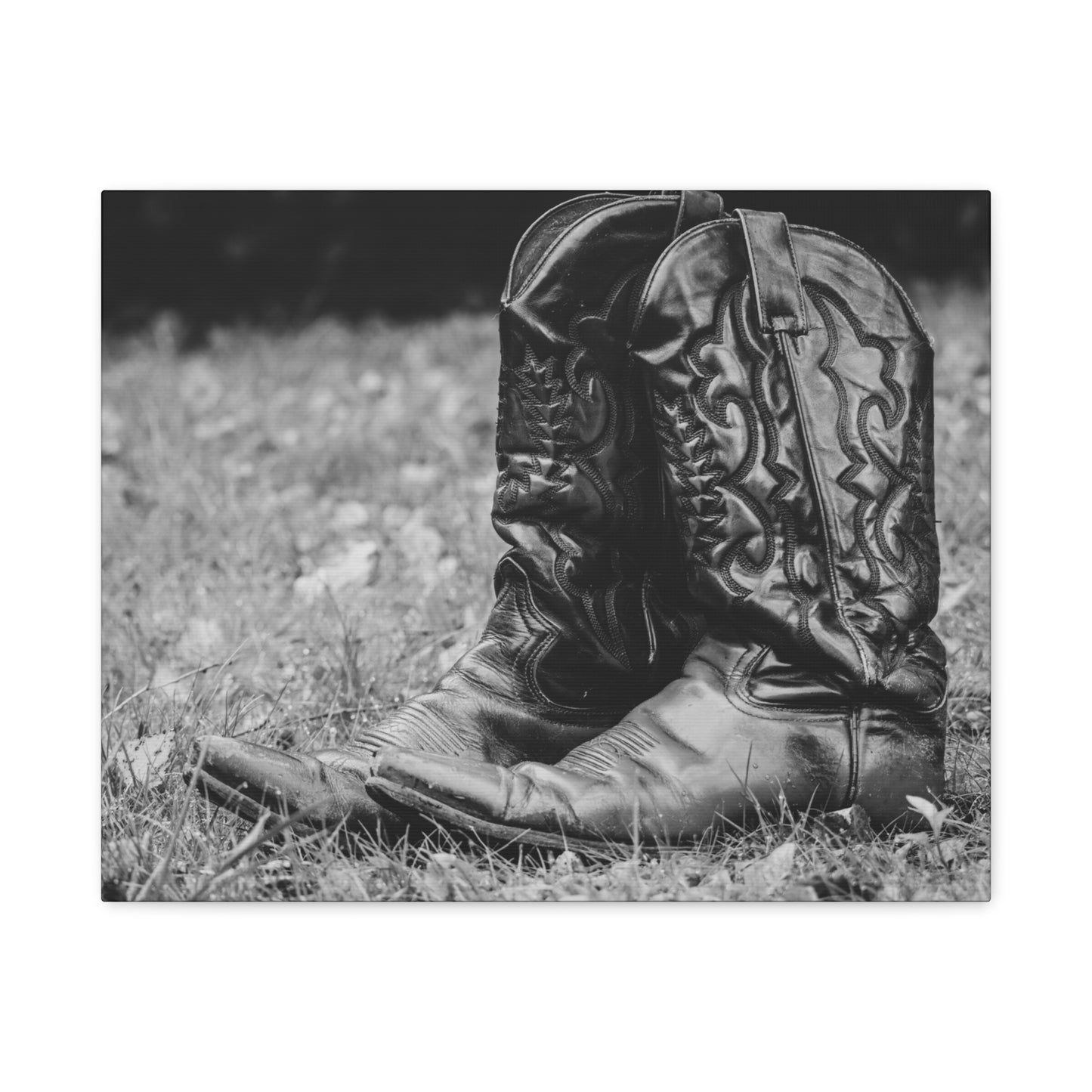 Western Cowboy Boots Matte Canvas Wall Art – Black & White Rustic Country Decor