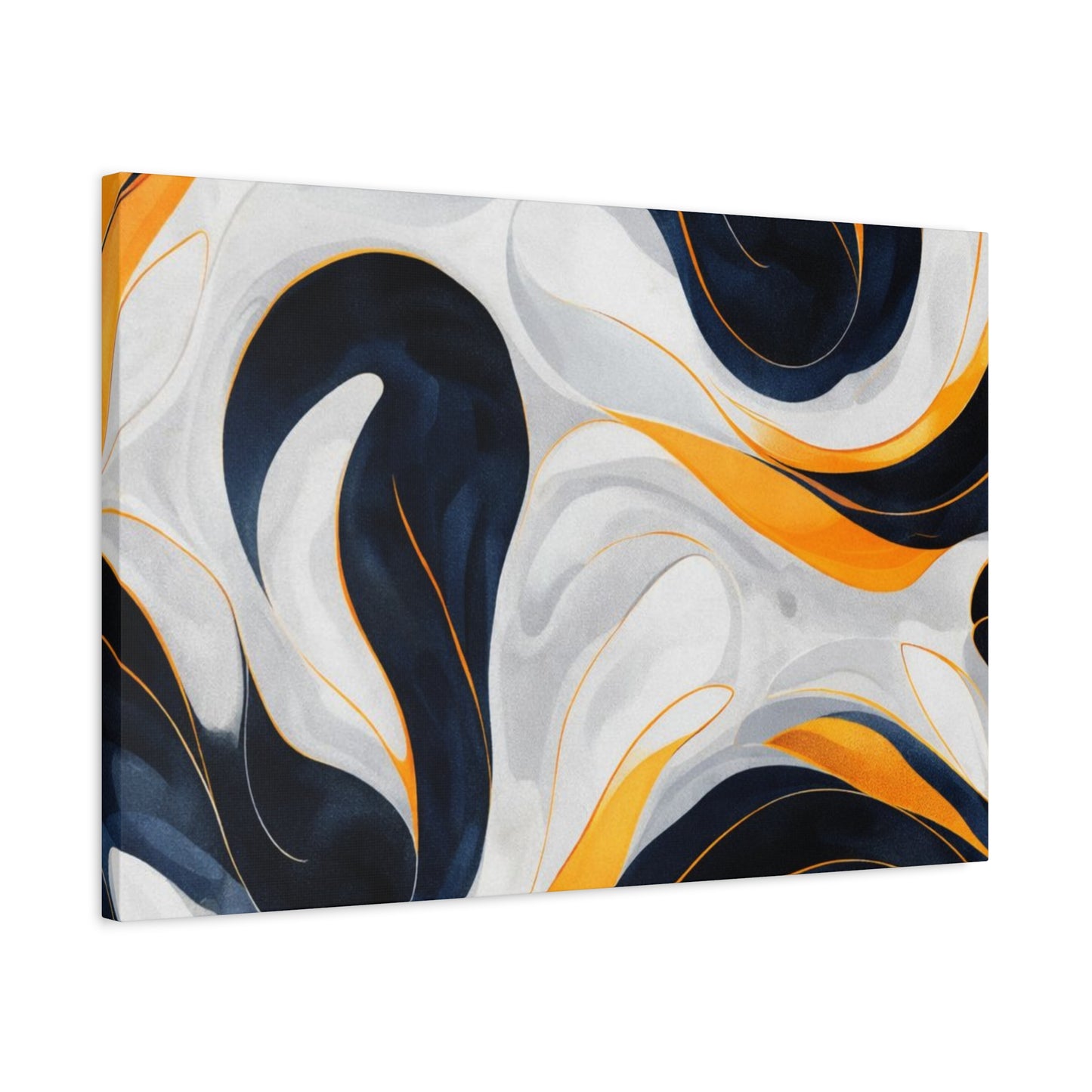 Abstract Fluid Art Matte Canvas Print — Navy, Gold & White Stretched Wall Art