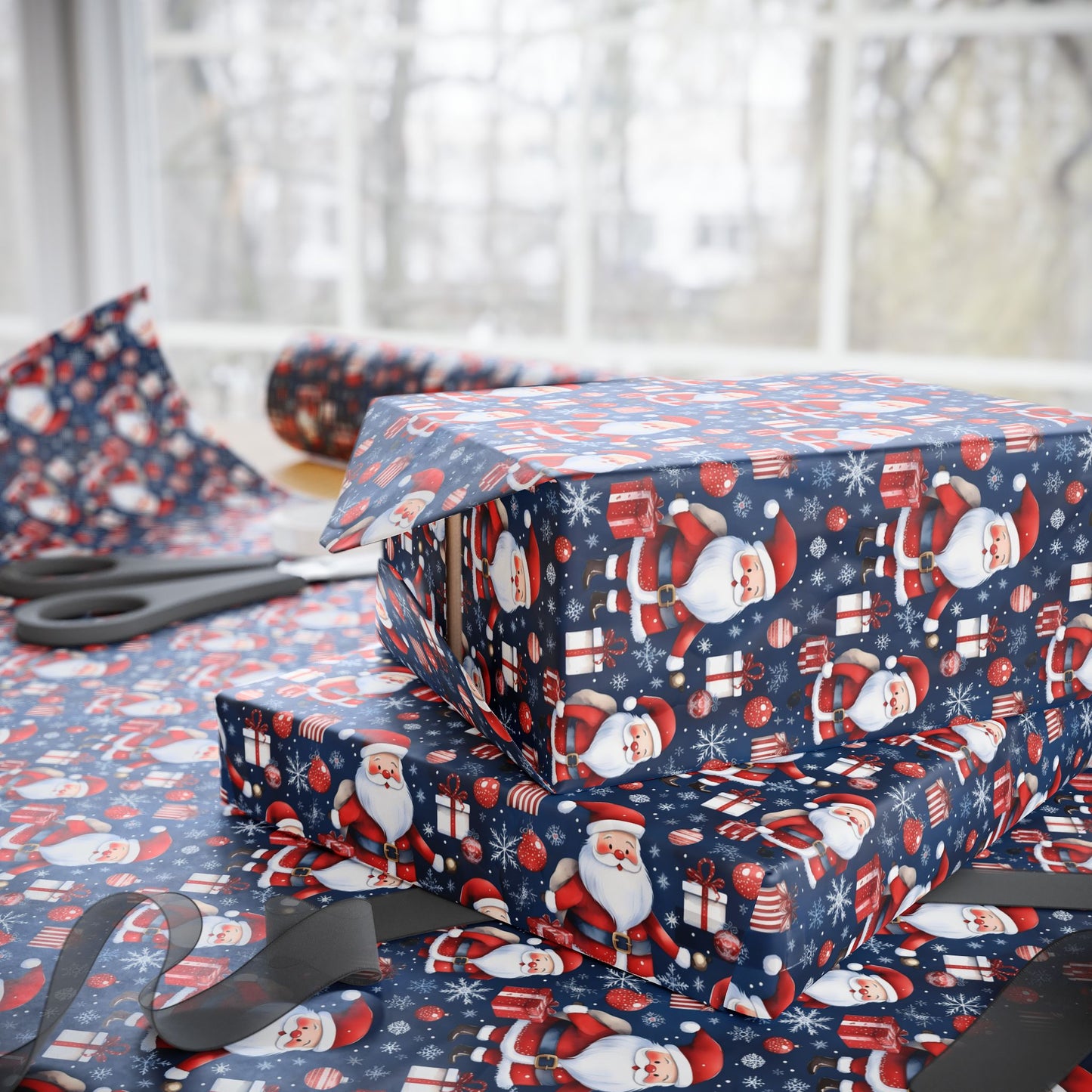 Santa Pattern Wrapping Paper Roll — Festive Christmas Gift Wrap