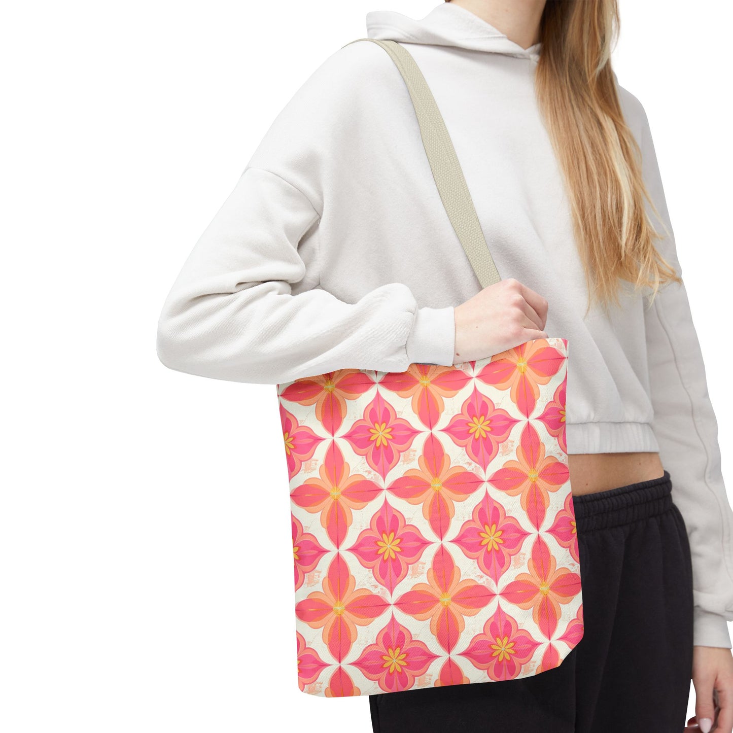 Pink Floral Geometric Tote Bag —  Reusable Shopper