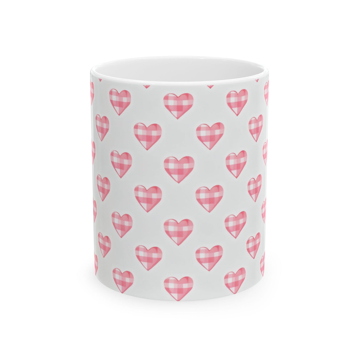 Pink Gingham Heart Ceramic Mug (11oz & 15oz)