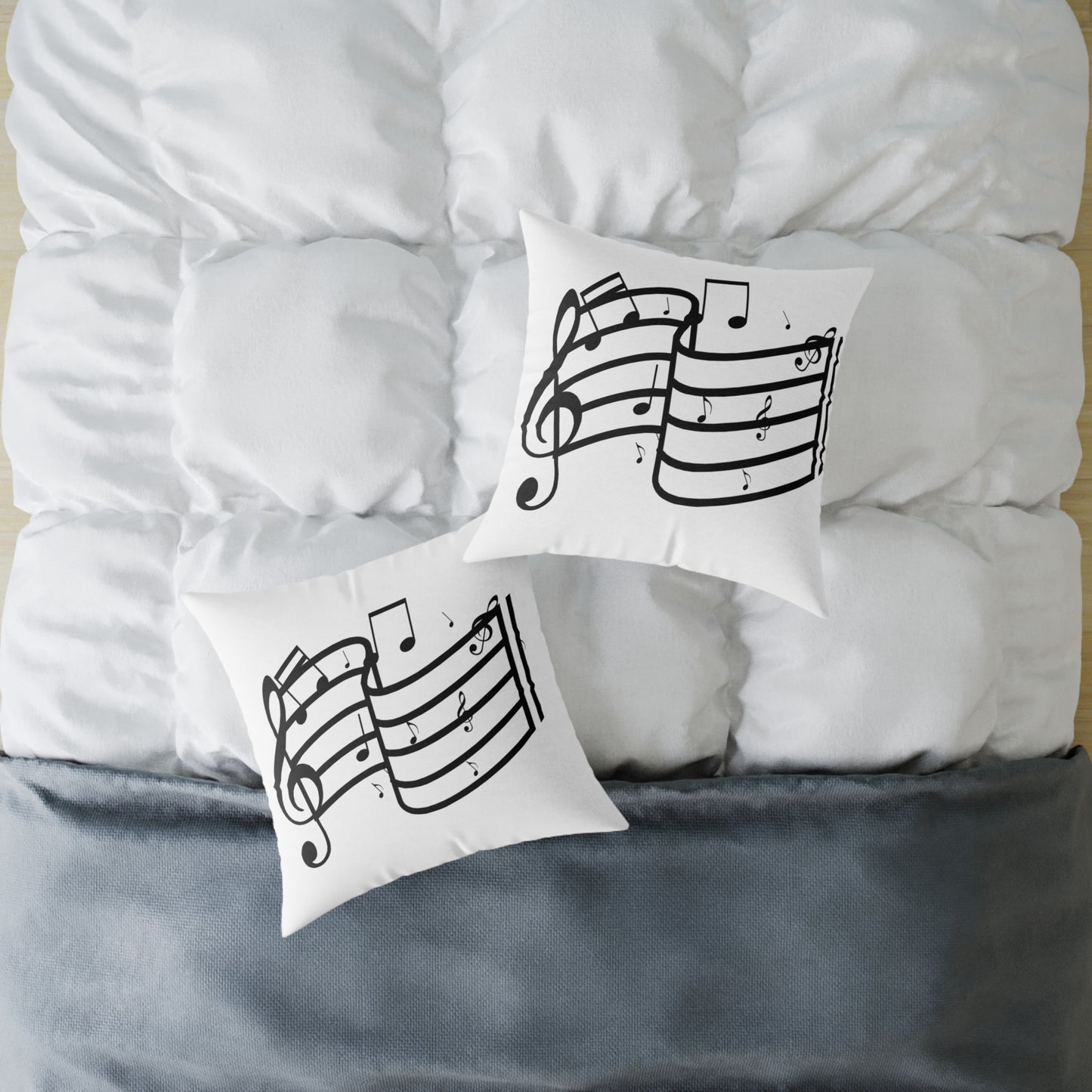 Music Notes Square Throw Pillow - Black Treble Clef Sheet Design