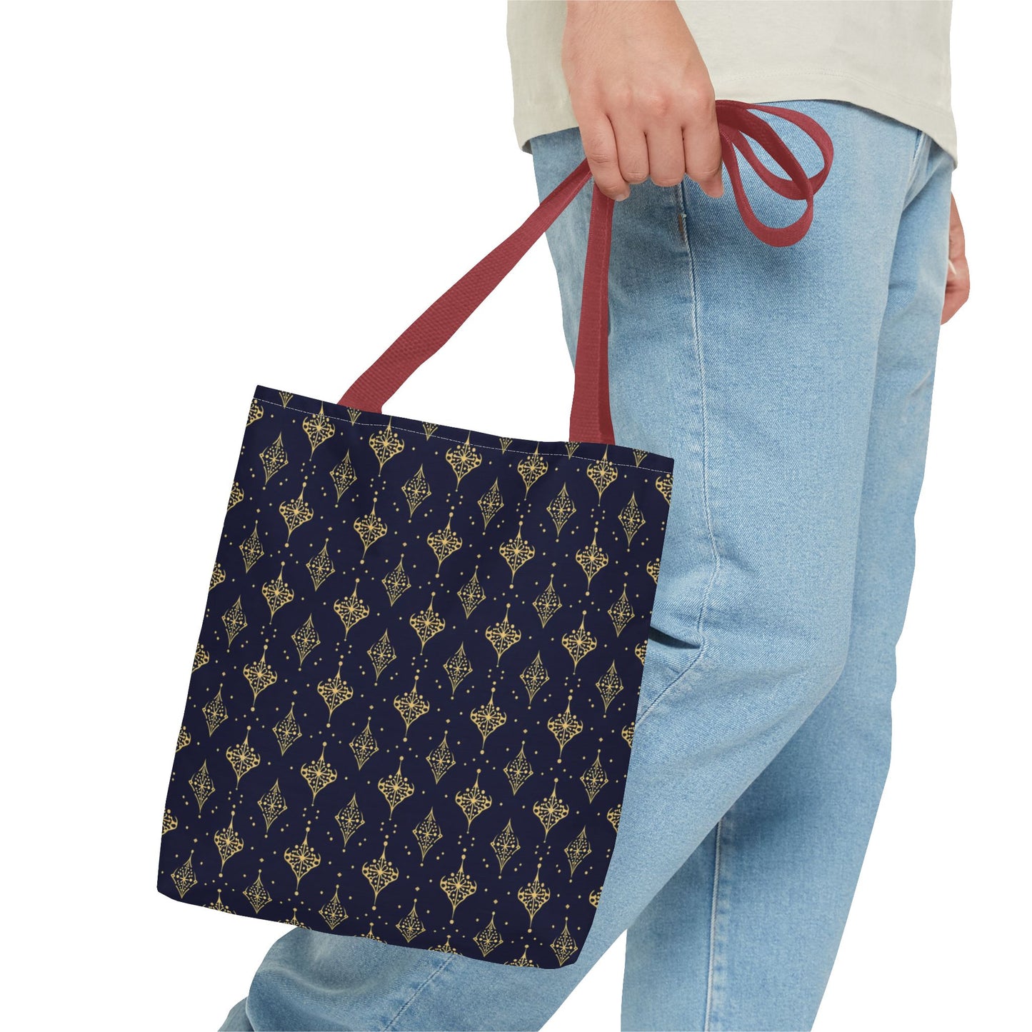 Navy & Gold Art Deco Tote Bag — Elegant Geometric Pattern All-Over Print