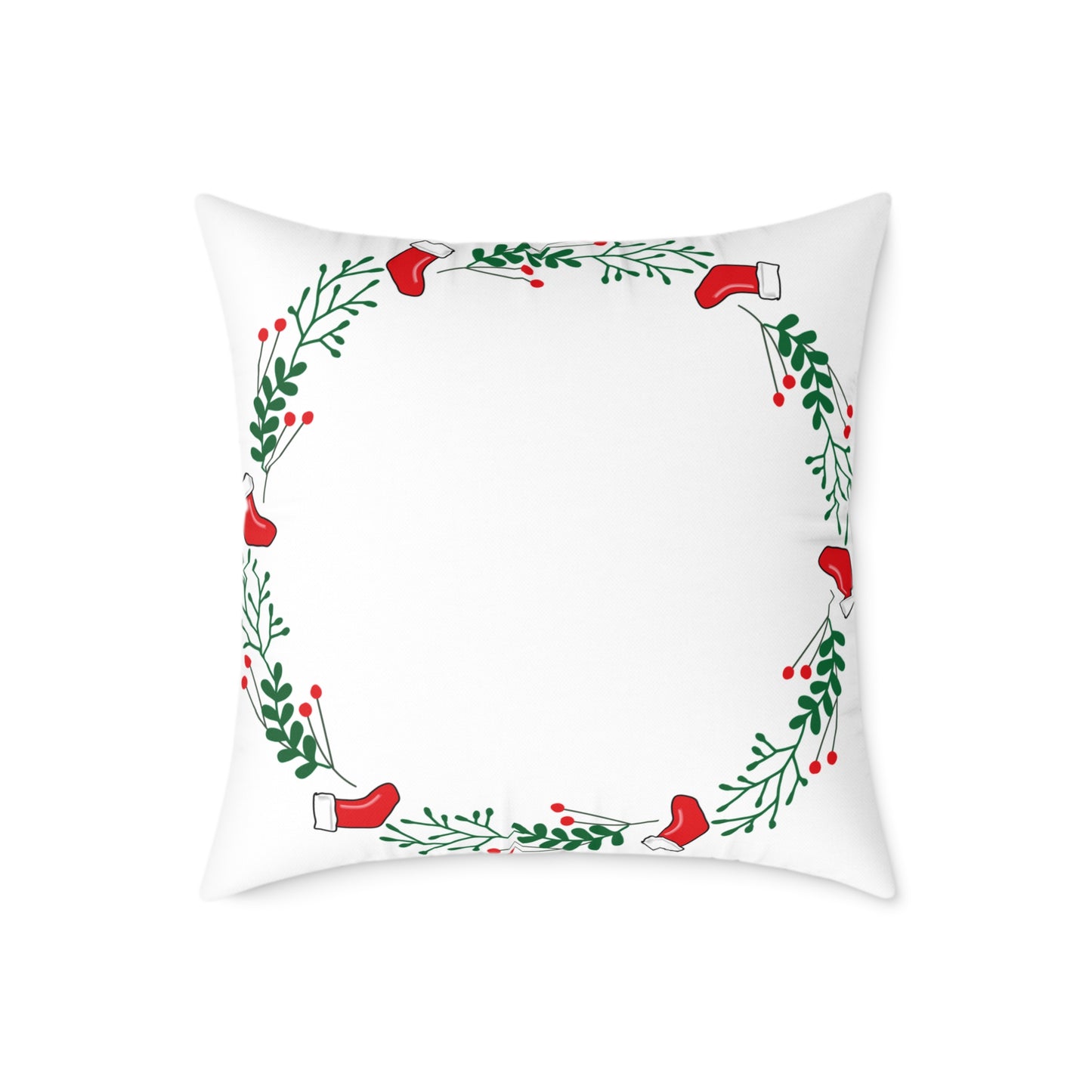 Holiday Holly Corner Square Pillow - Festive Red Berries & Greenery Throw Pillow