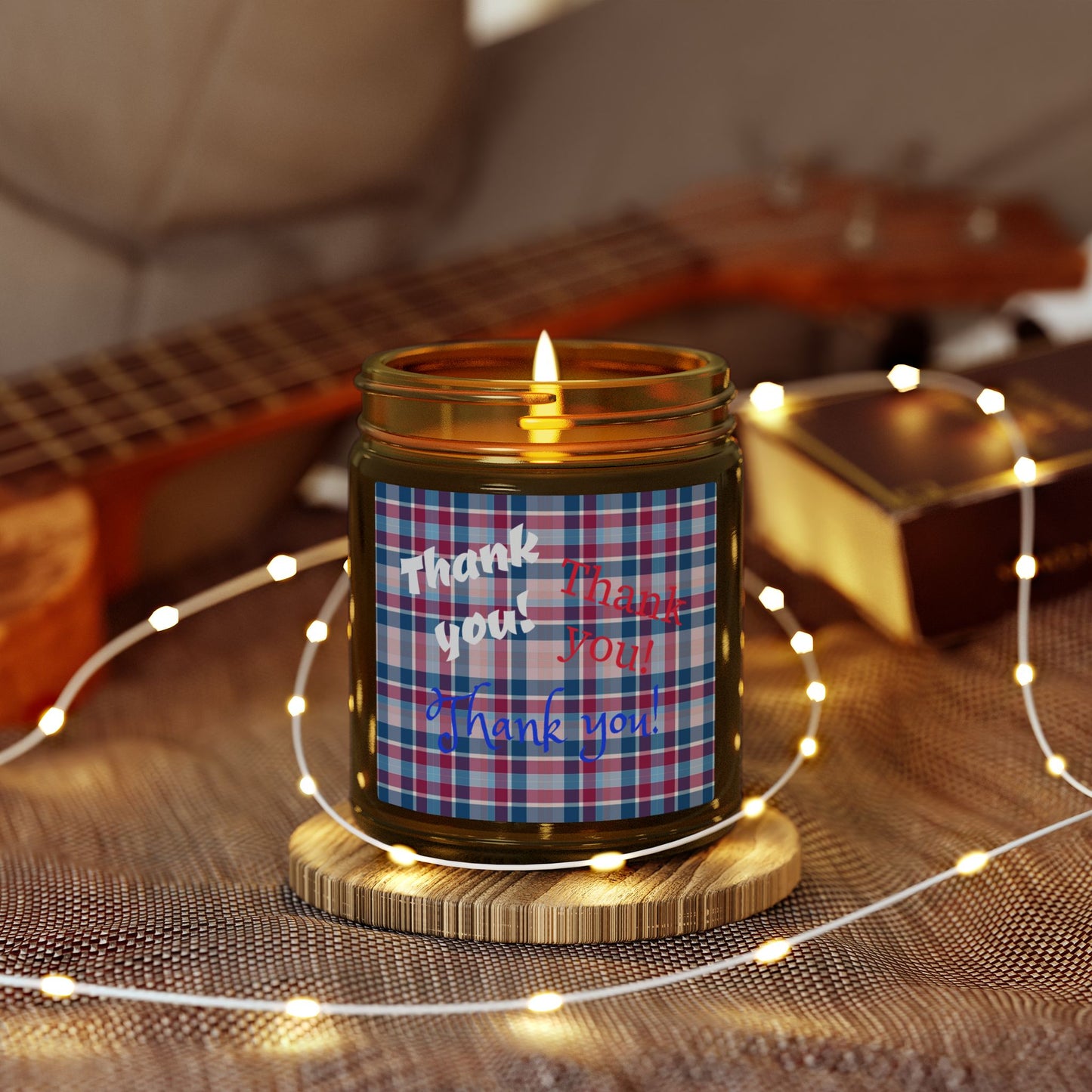 Thank You Plaid Candle — Coconut Apricot Scented Jar (4oz/9oz)