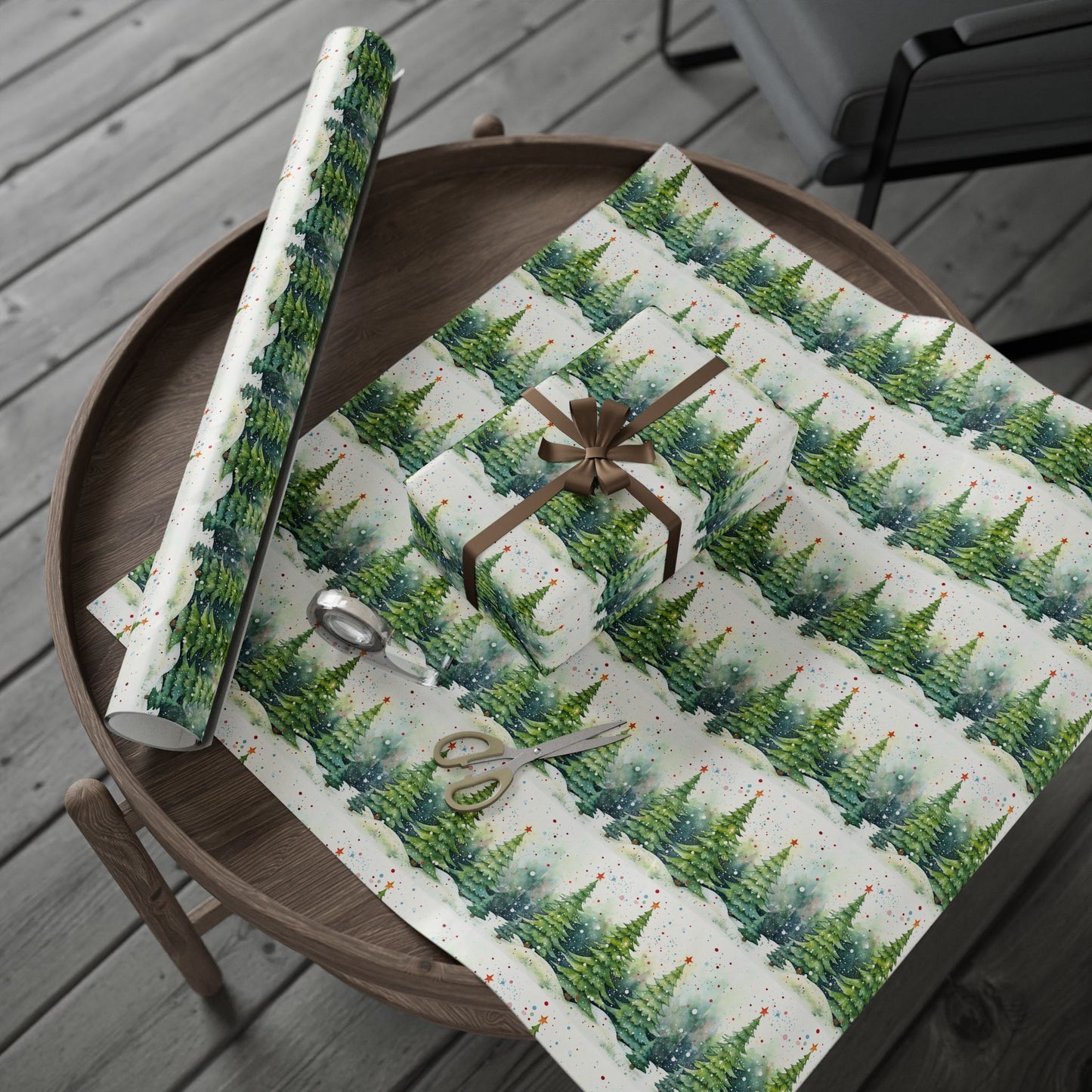 Holiday Christmas Tree Wrapping Paper Roll — Festive Green Pine Pattern for Gifts