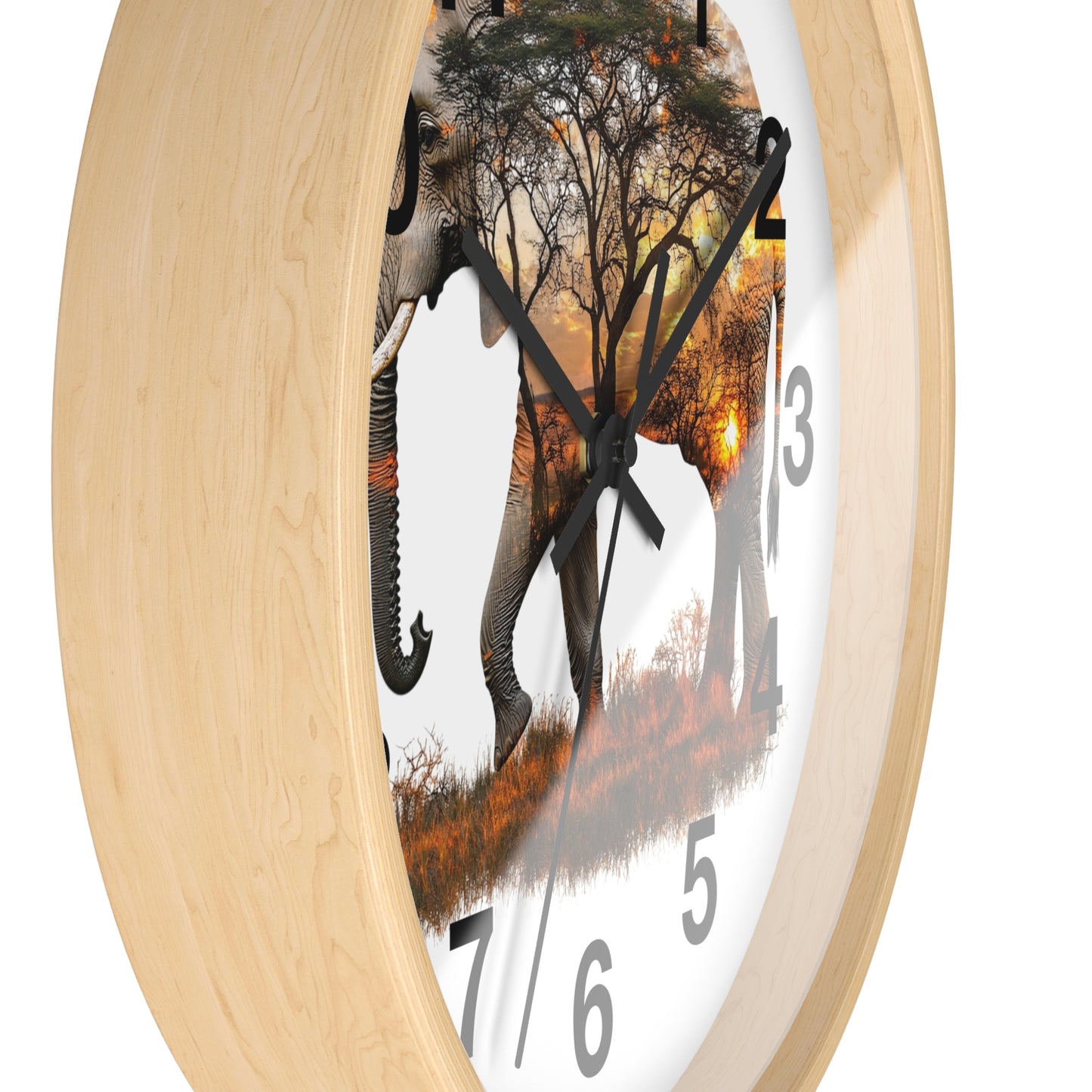 Elephant Sunset Wall Clock