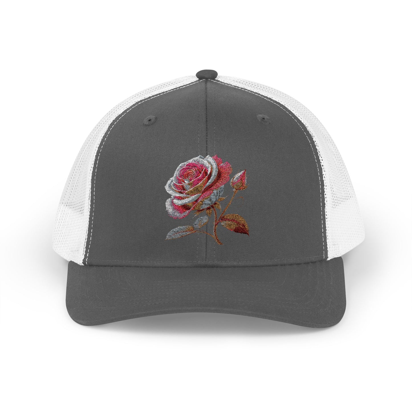 Rose Embellished Snapback Trucker Cap, Casual Hat for Outdoor Events, Gift for Flower Lovers, Stylish Fashion Accessory, Holiday Cap