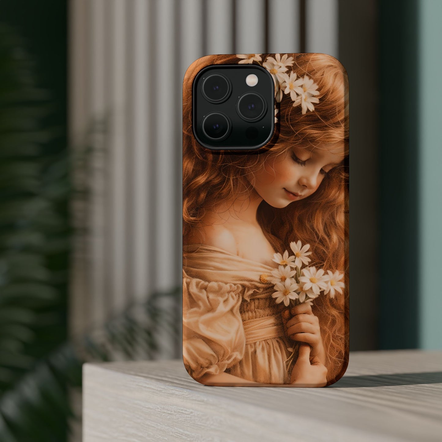 Vintage Floral Girl Magnetic Impact Phone Case — Protective iPhone Cover with Sepia Art
